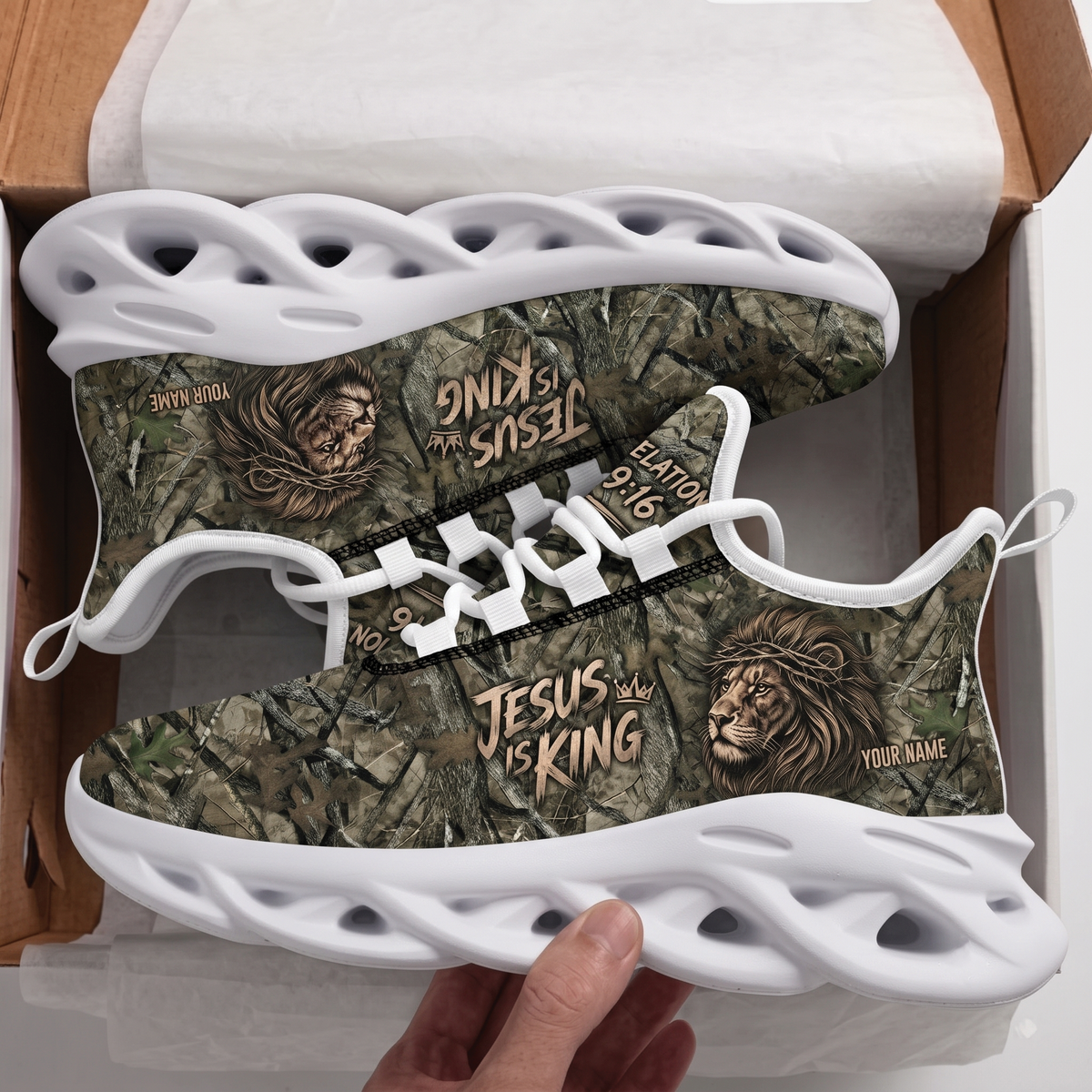 Custom Name Jesus Is King Camo Sneakers - Christian Max Soul Shoes