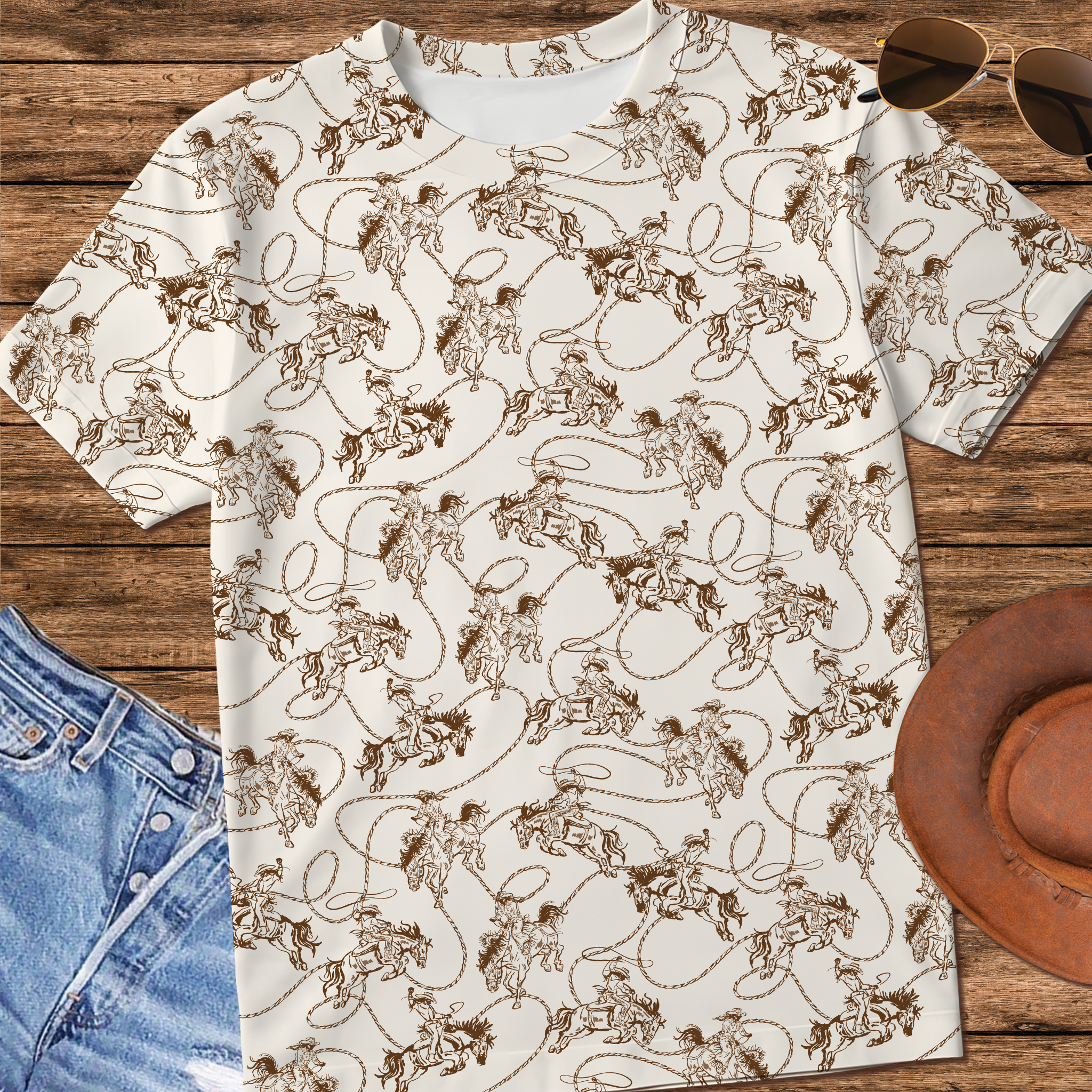 Western Cowgirl Pattern Womens 3D Printed T-Shirt
