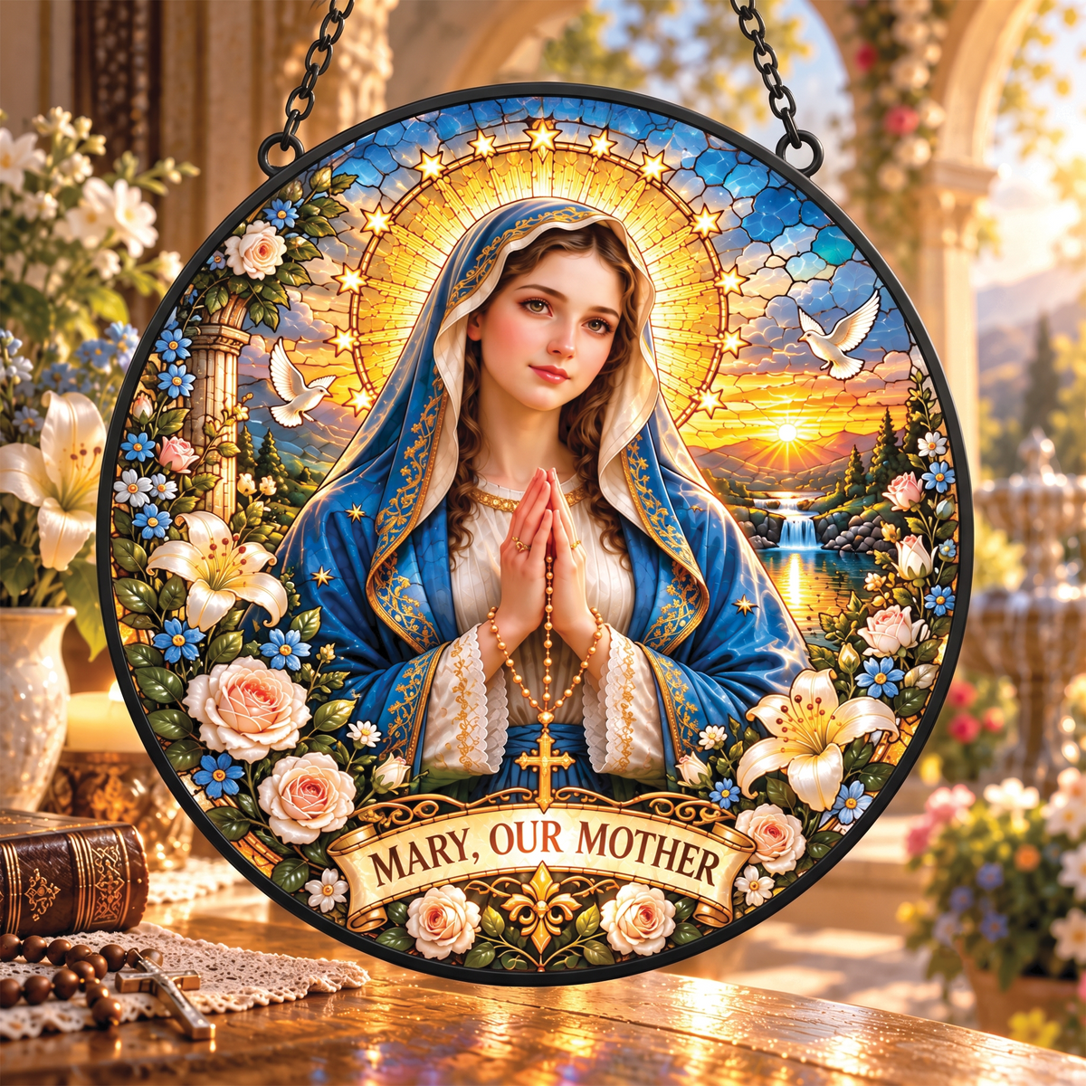 Mary Our Mother Faux Stained Glass Suncatcher