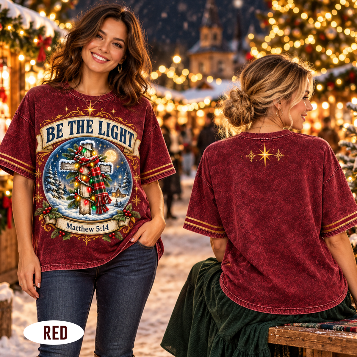 Be The Light Christmas Cross Christian All Over Print Shirt