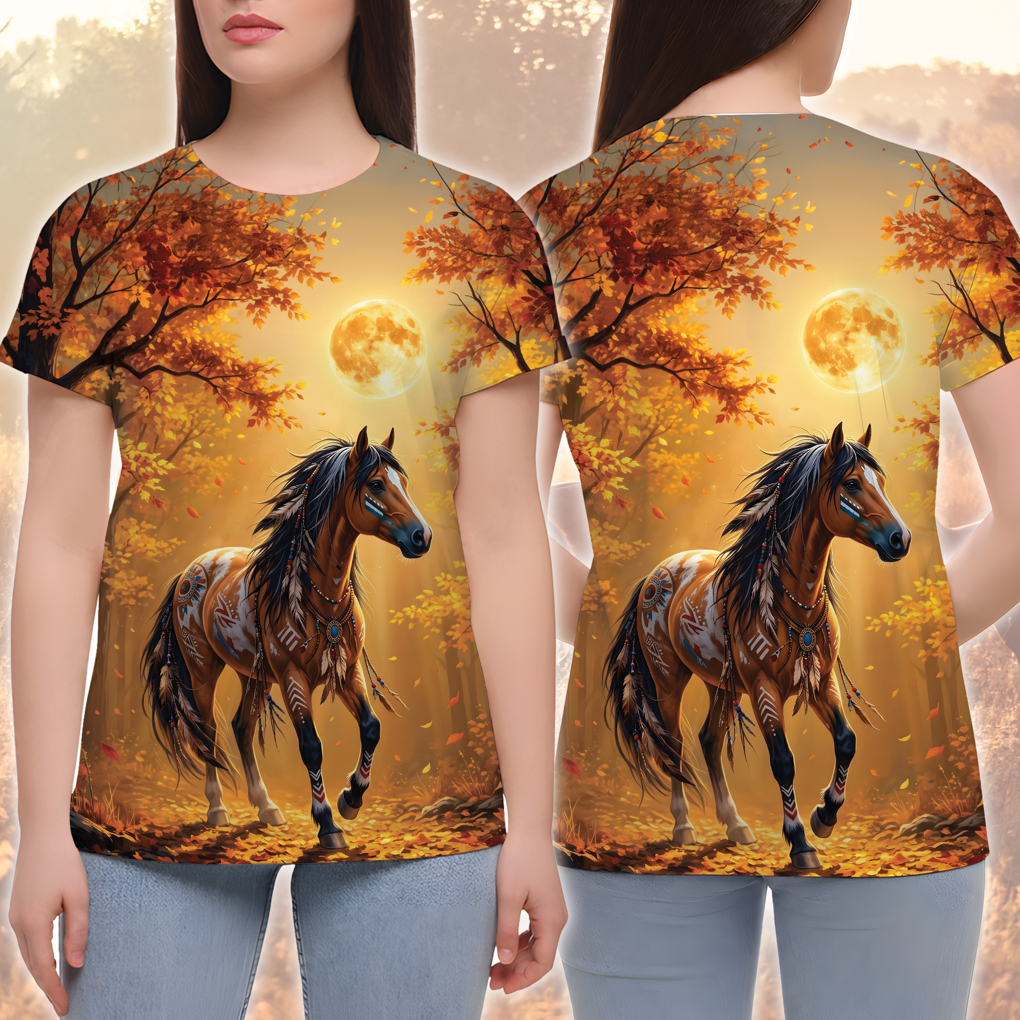 Tribal Horse in Golden Autumn Woods All Over Print Shirt