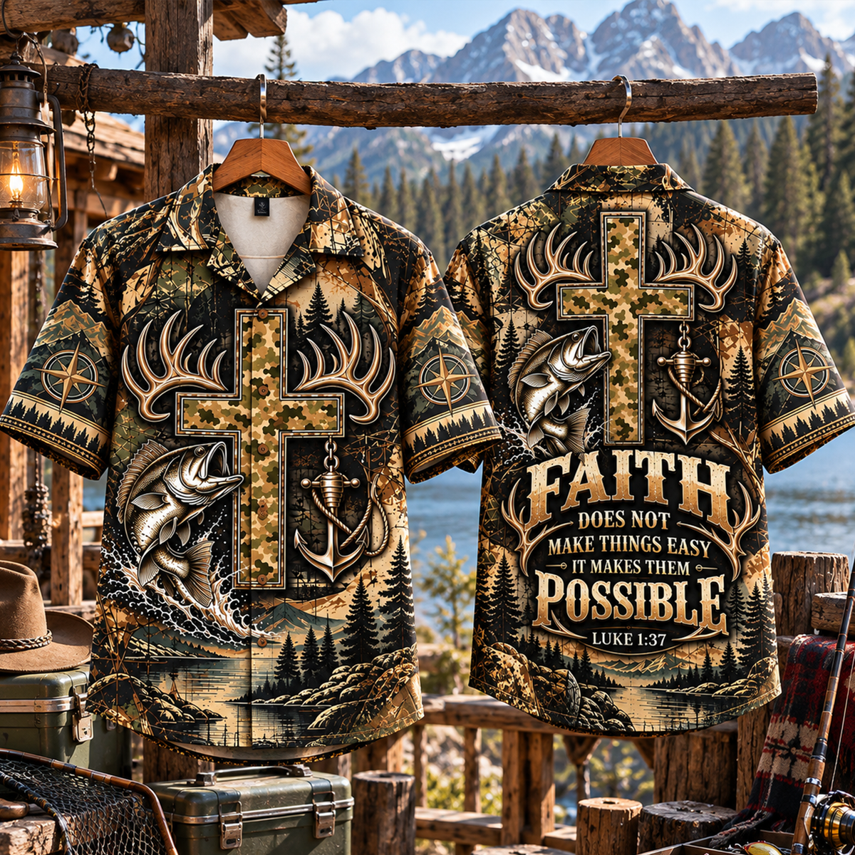 Faith Does Not Make Things Easy Luke 1:37 Christian Fishing Hawaiian Shirt