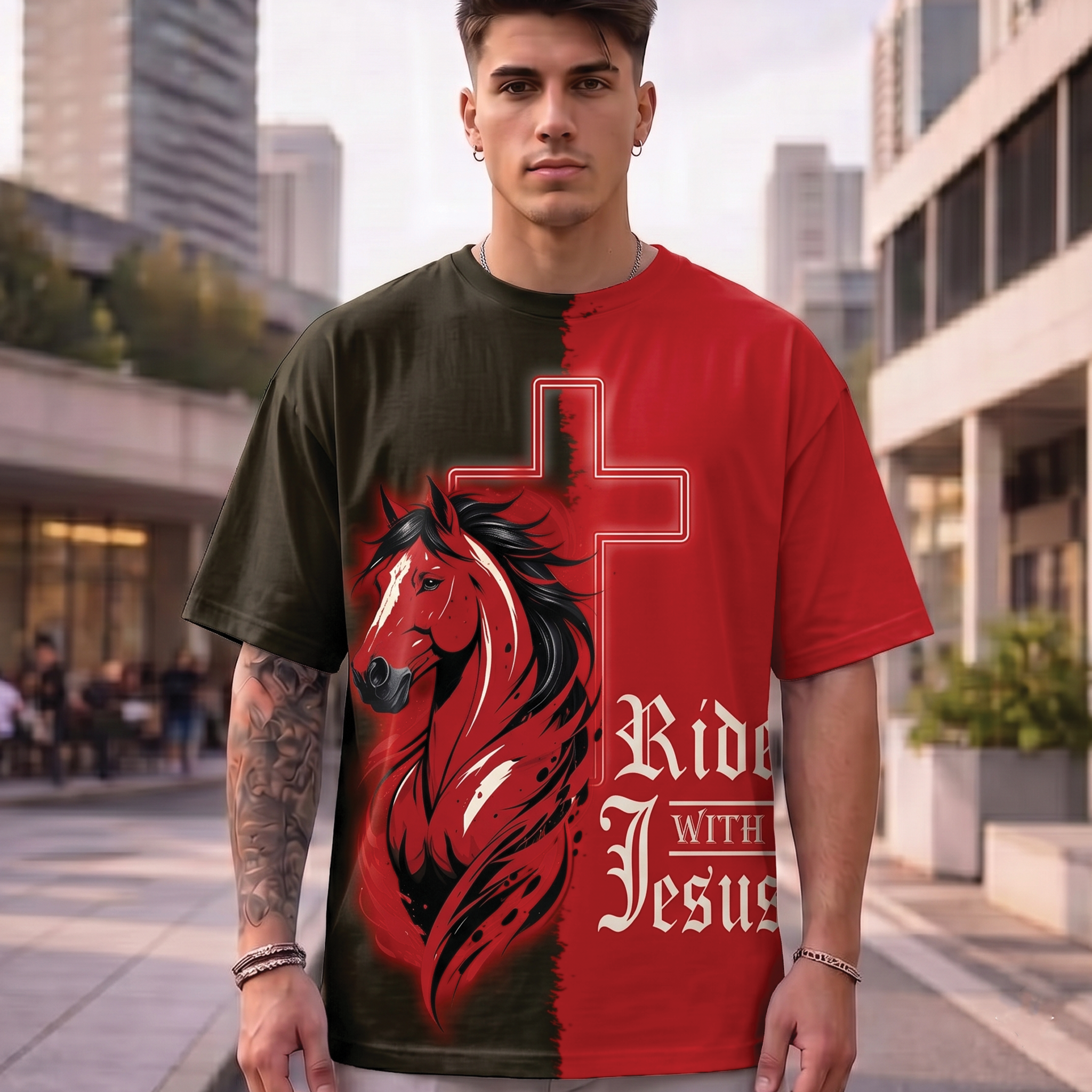 Ride With Jesus All Over Print Shirt, Christian T-Shirt
