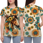 Sunflower Horse 3D Printed T-Shirt, Floral Cowgirl Shirt