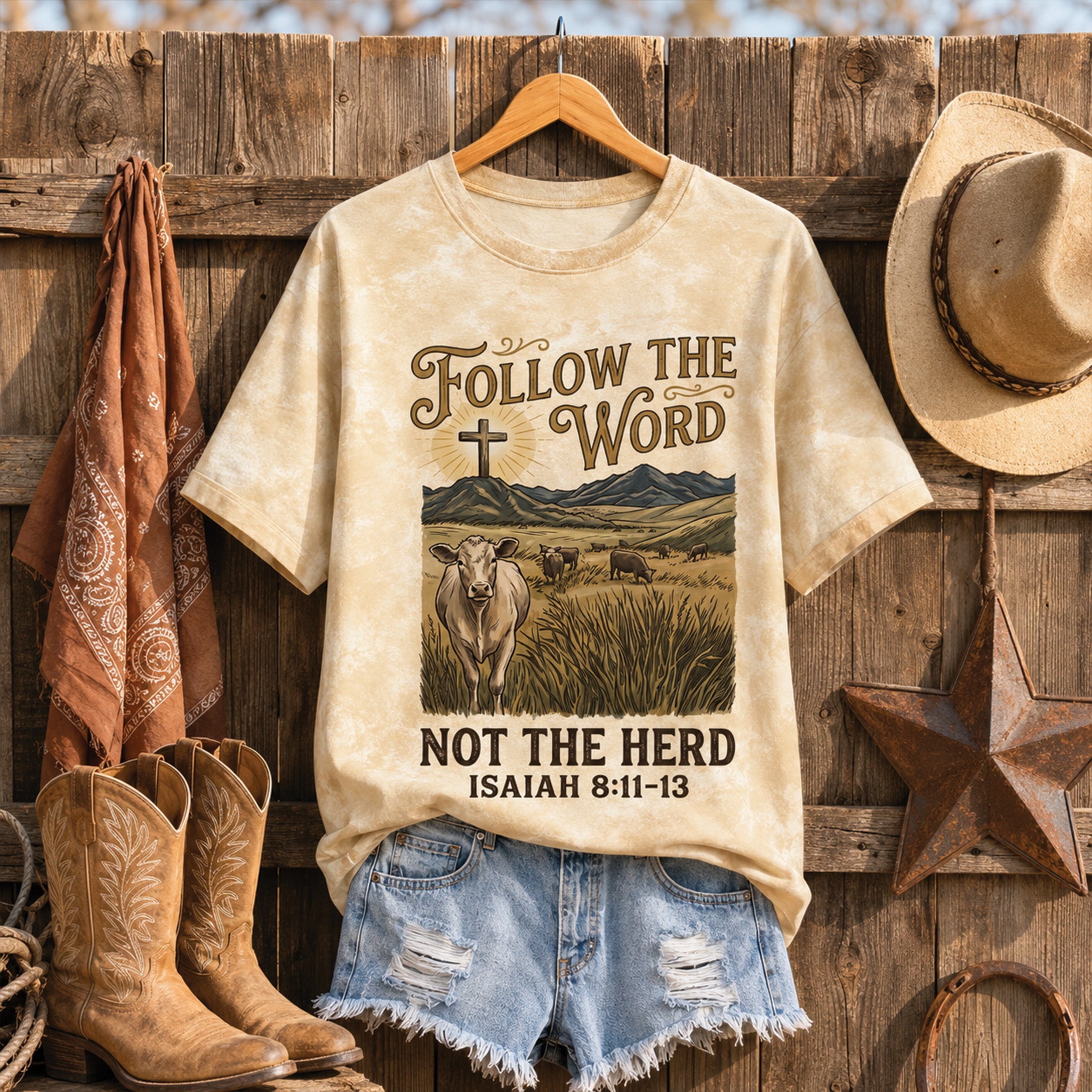 Follow the Word Not the Herd Christian All Over Print Shirt, Isaiah 8:11–13 Western Cow Shirt