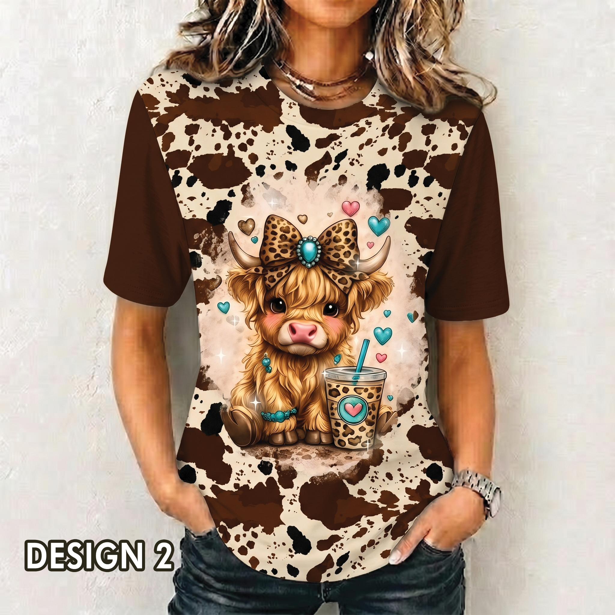 Cute Highland Cow Coffee All Over Print Shirt, Animal Lover Shirt