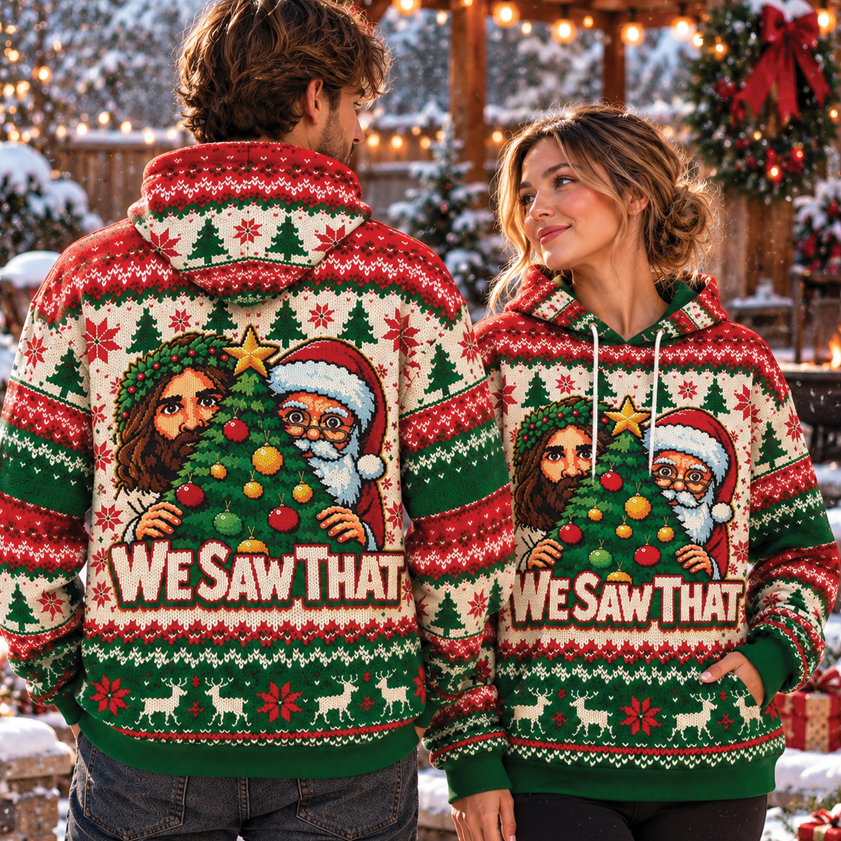 Funny Jesus & Santa Ugly Christmas T-Shirt, Sweatshirt & Hoodie
