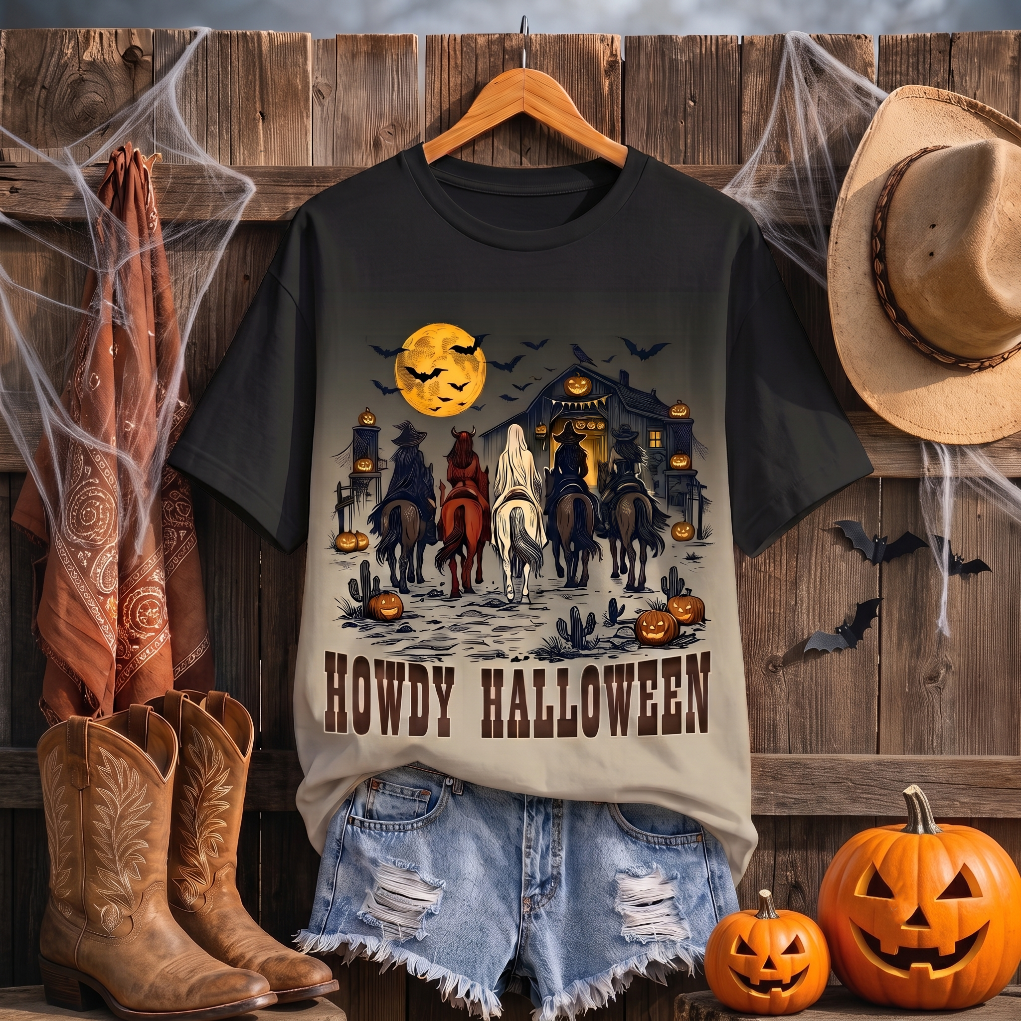 Howdy Halloween Western Spooky Cowgirl All Over Print Shirt