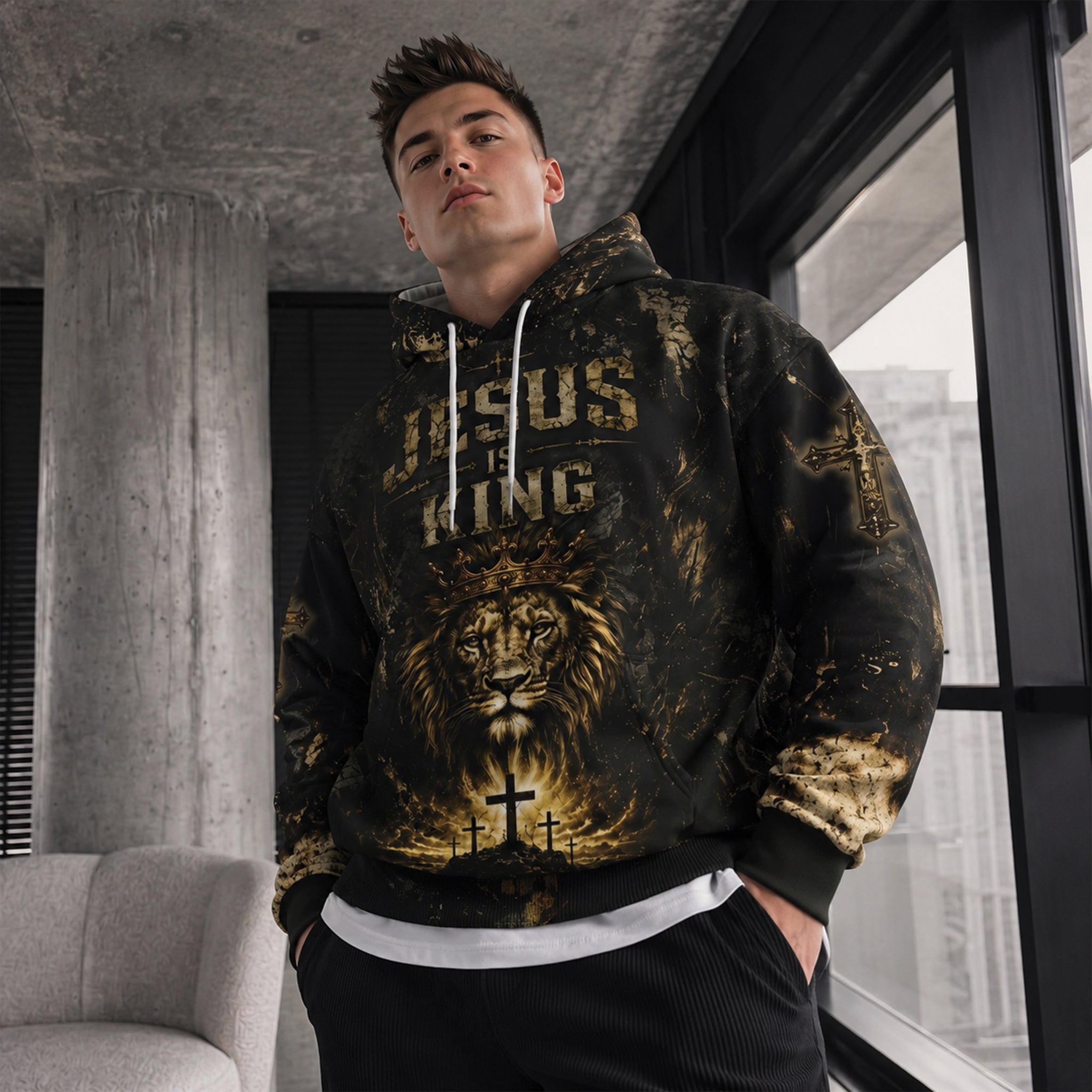 King of Kings Christian Hoodie, Jesus Is King Lion of Judah Hoodie