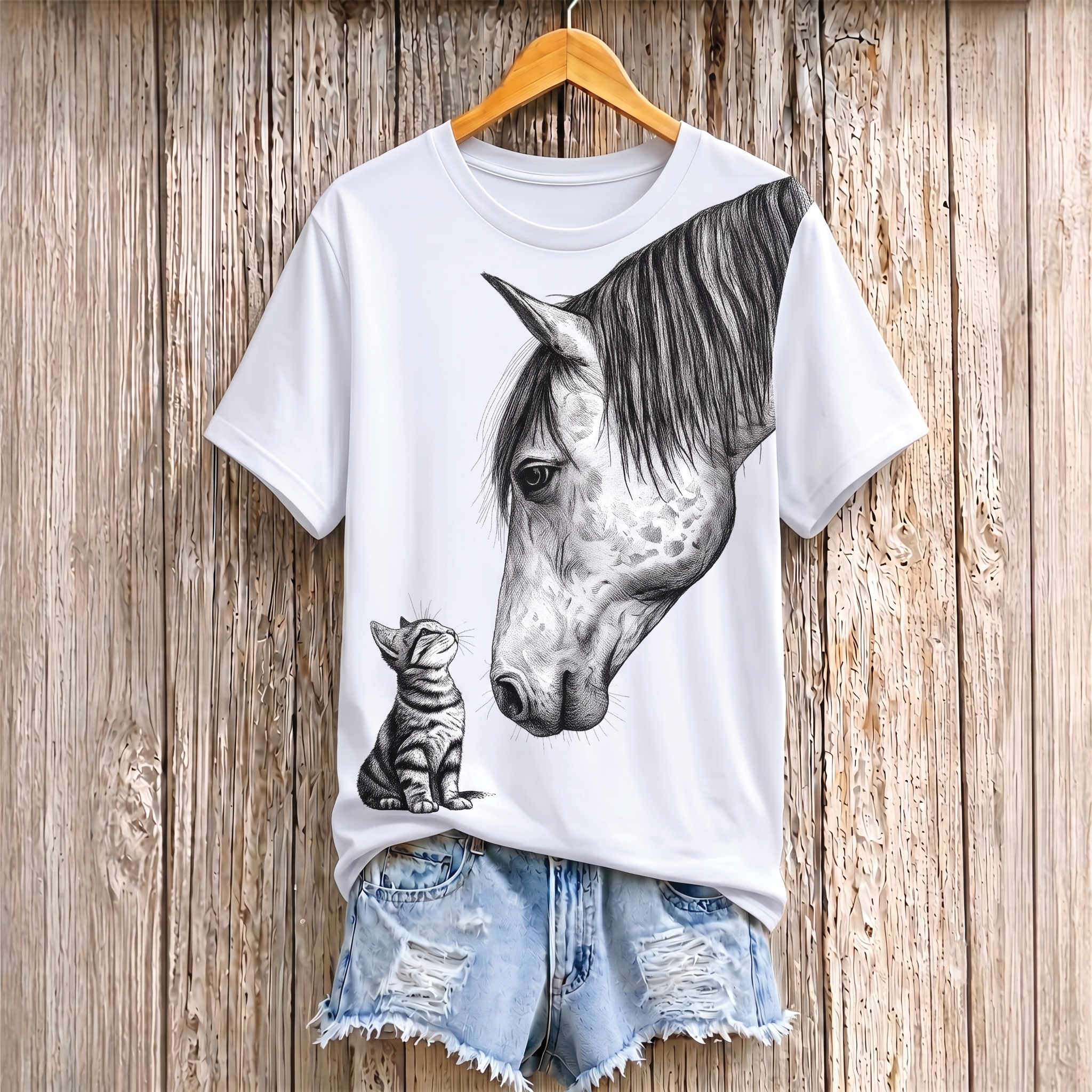 Horse and Cat All Over Print Shirt, Animal Lover T-shirt
