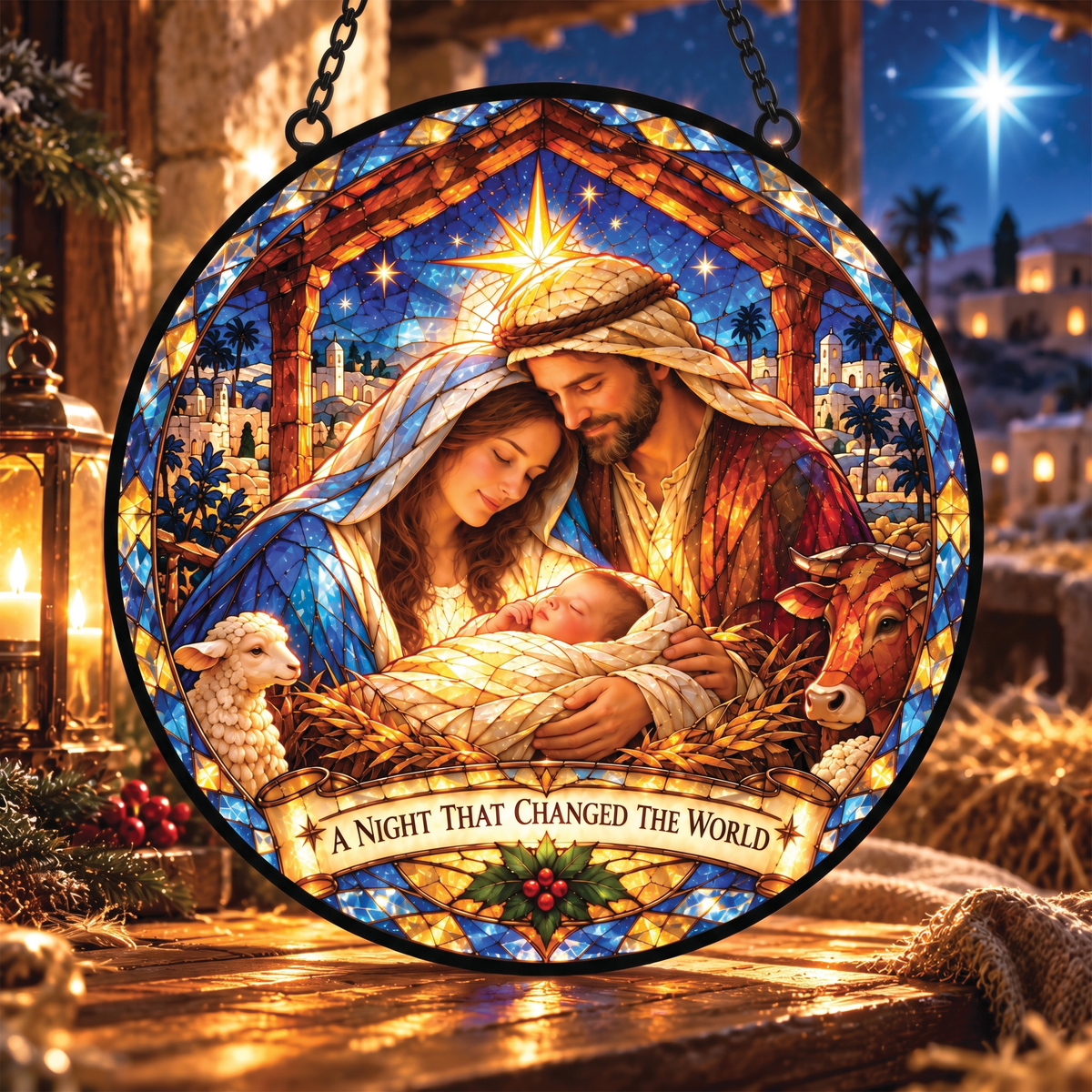 Christmas Nativity Faux Stained Glass Suncatcher