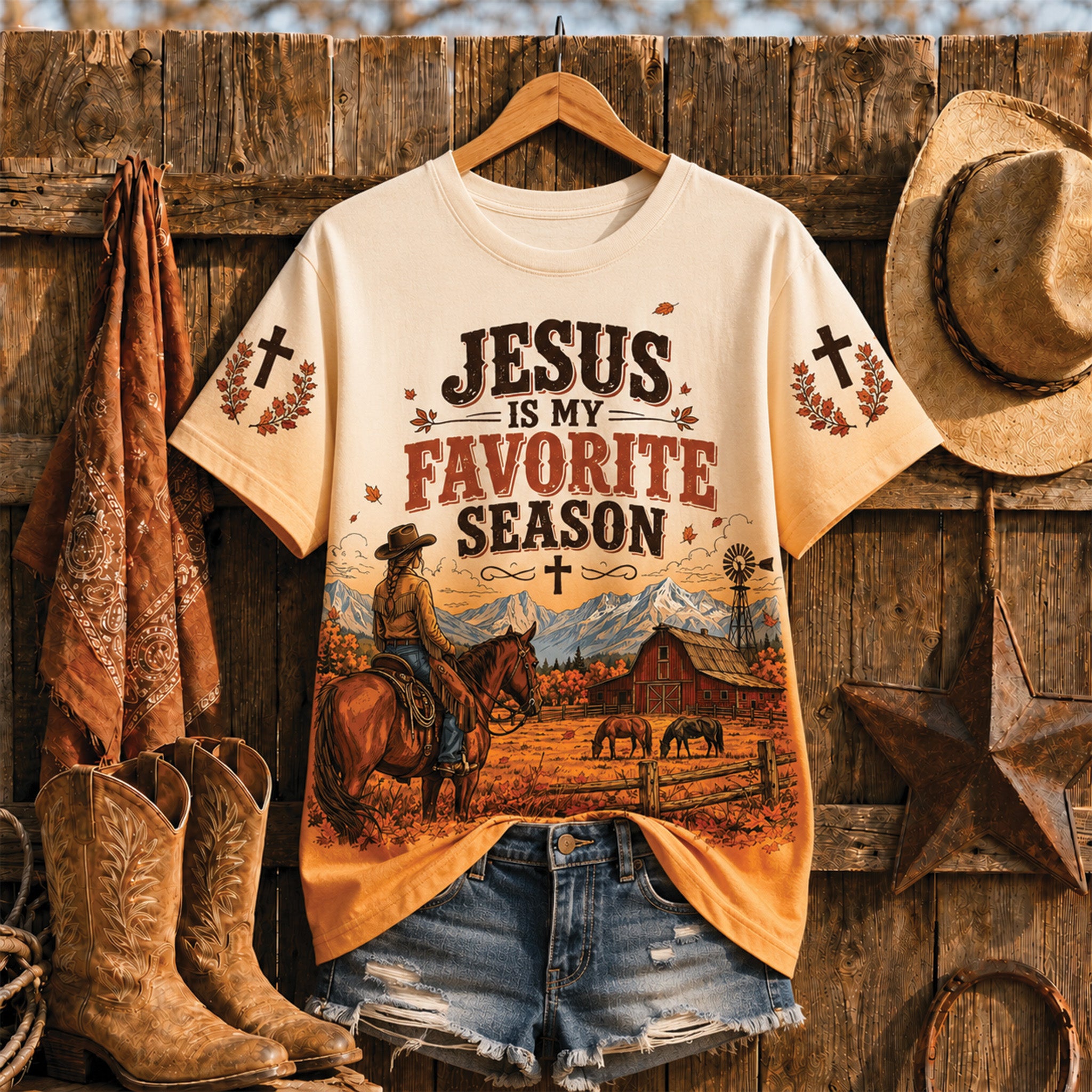 Jesus Is My Favorite Season All Over Print Shirt, Christian Cowgirl Shirt