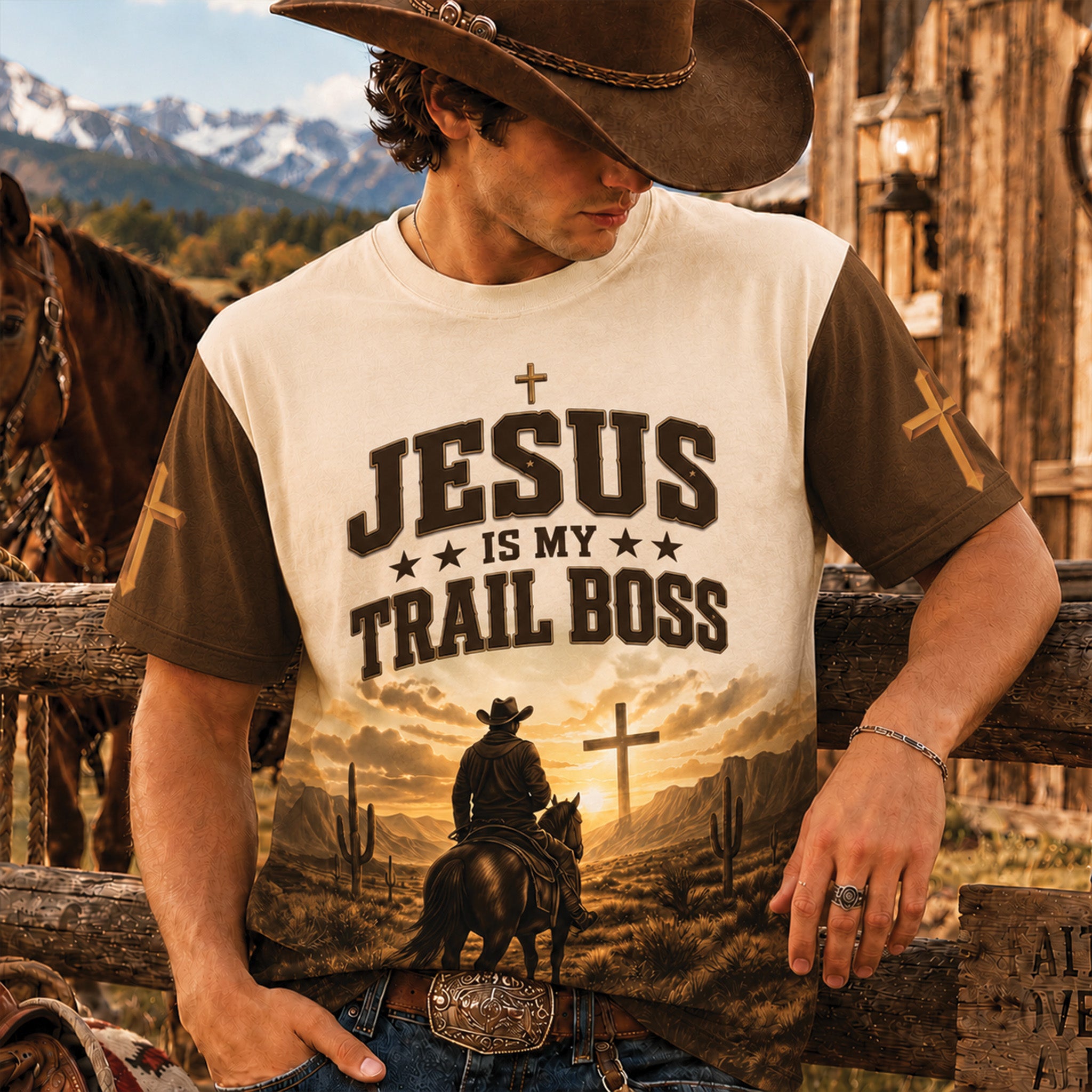 Jesus Is My Trail Boss Christian All Over Print Shirt, Western Cowboy Shirt