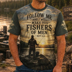Follow Me Fishers of Men Christian All Over Print Shirt, Matthew 4:19 Fishing Shirt
