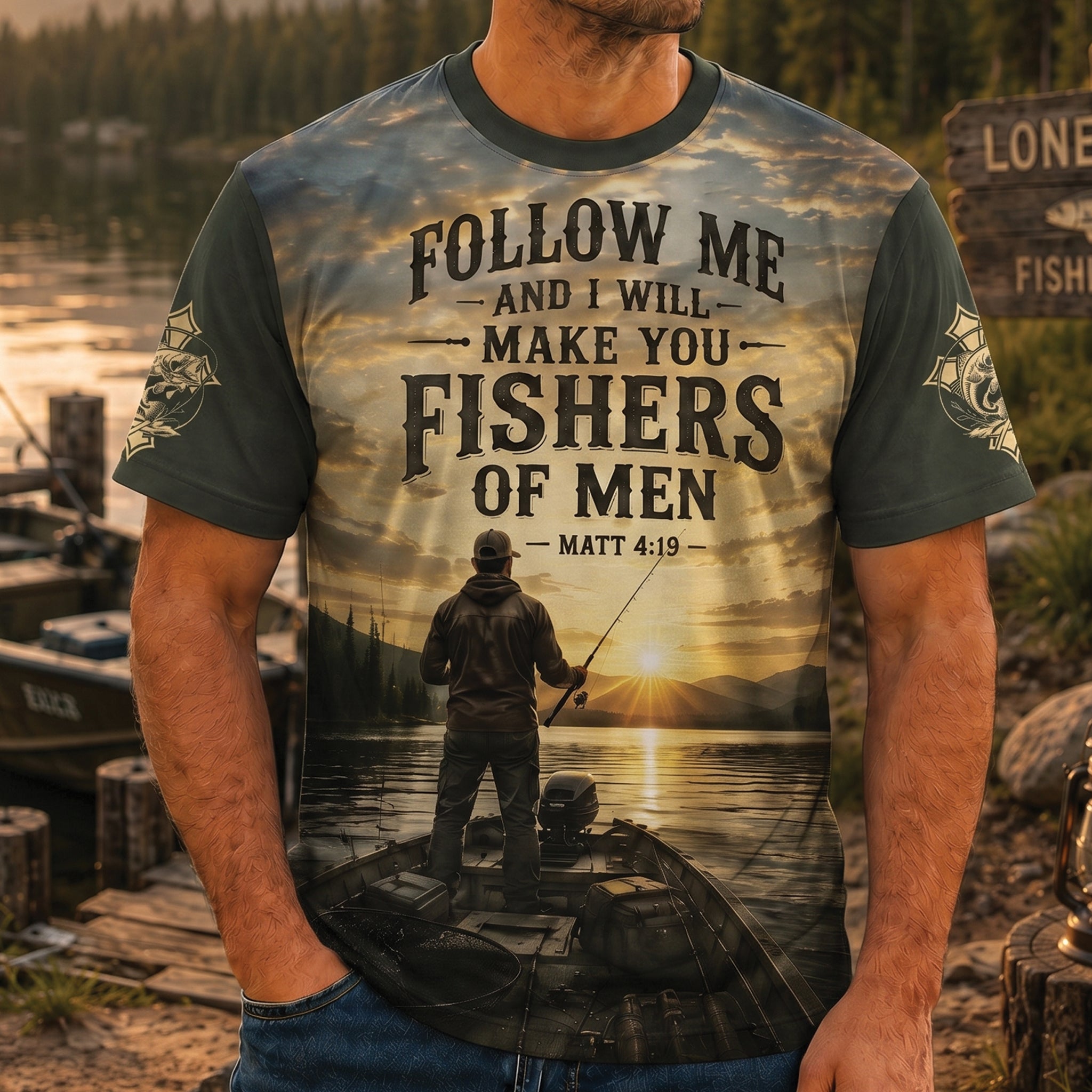 Follow Me Fishers of Men Christian All Over Print Shirt, Matthew 4:19 Fishing Shirt