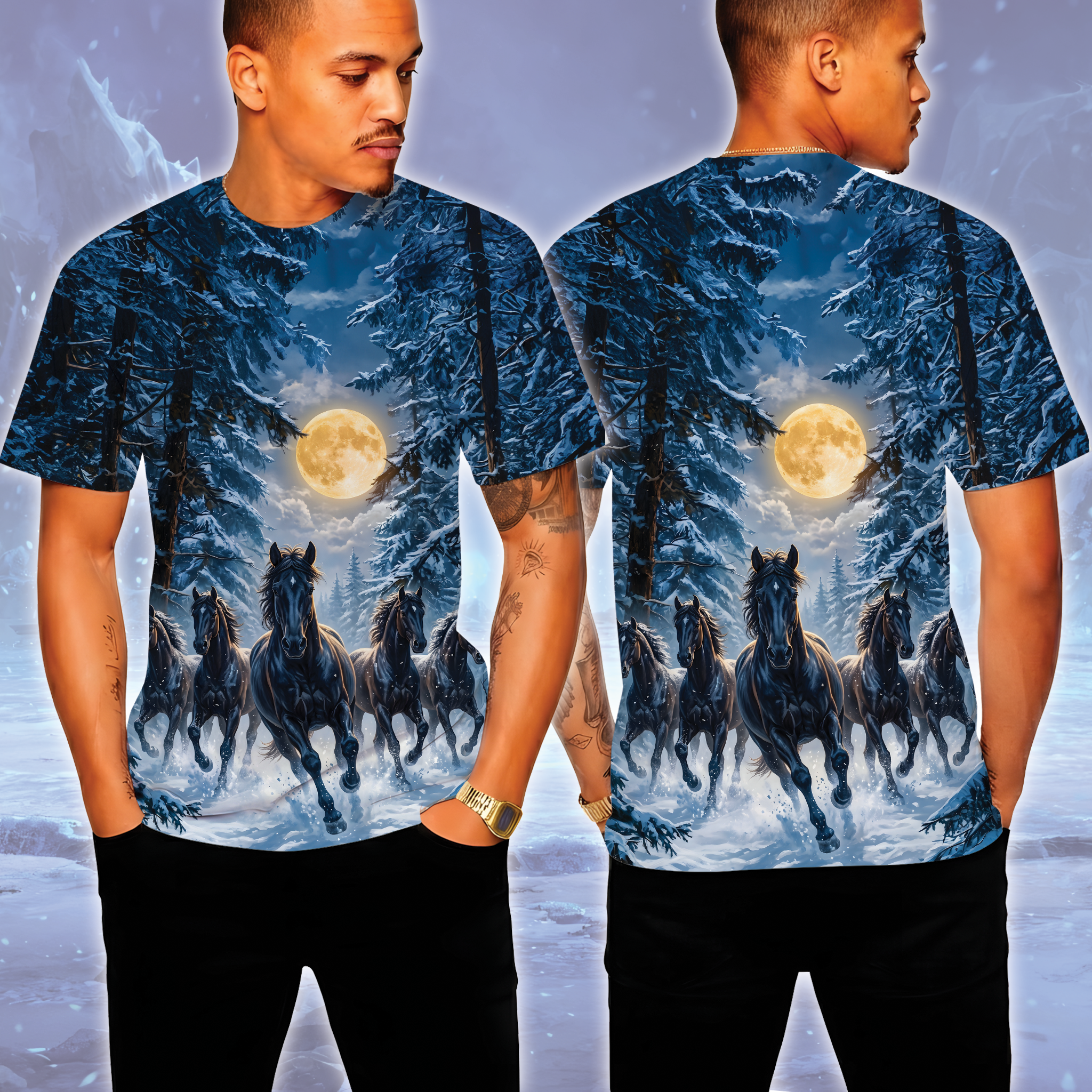 Wild Horse Running Under Moon All Over Print Shirt