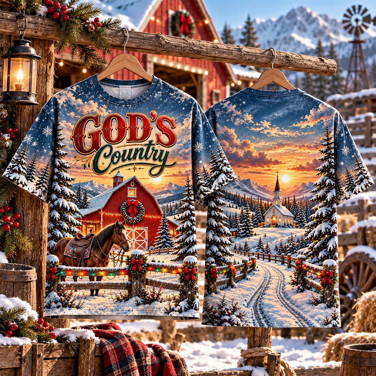 God's Country Western Christmas All Over Print Shirt