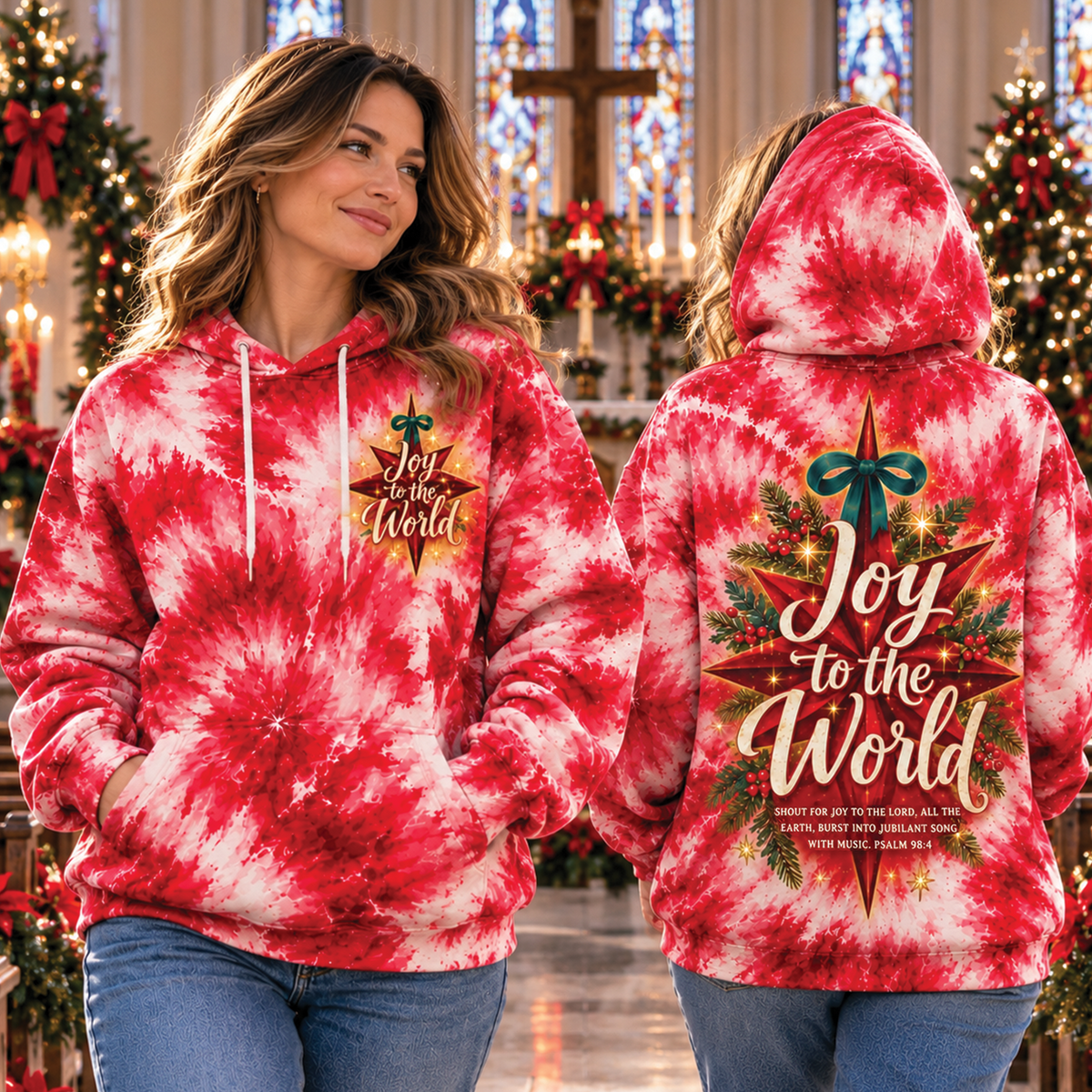 Joy to the World Psalm 98:4 Christmas Tie-Dye T-Shirt, Sweatshirt & Hoodie