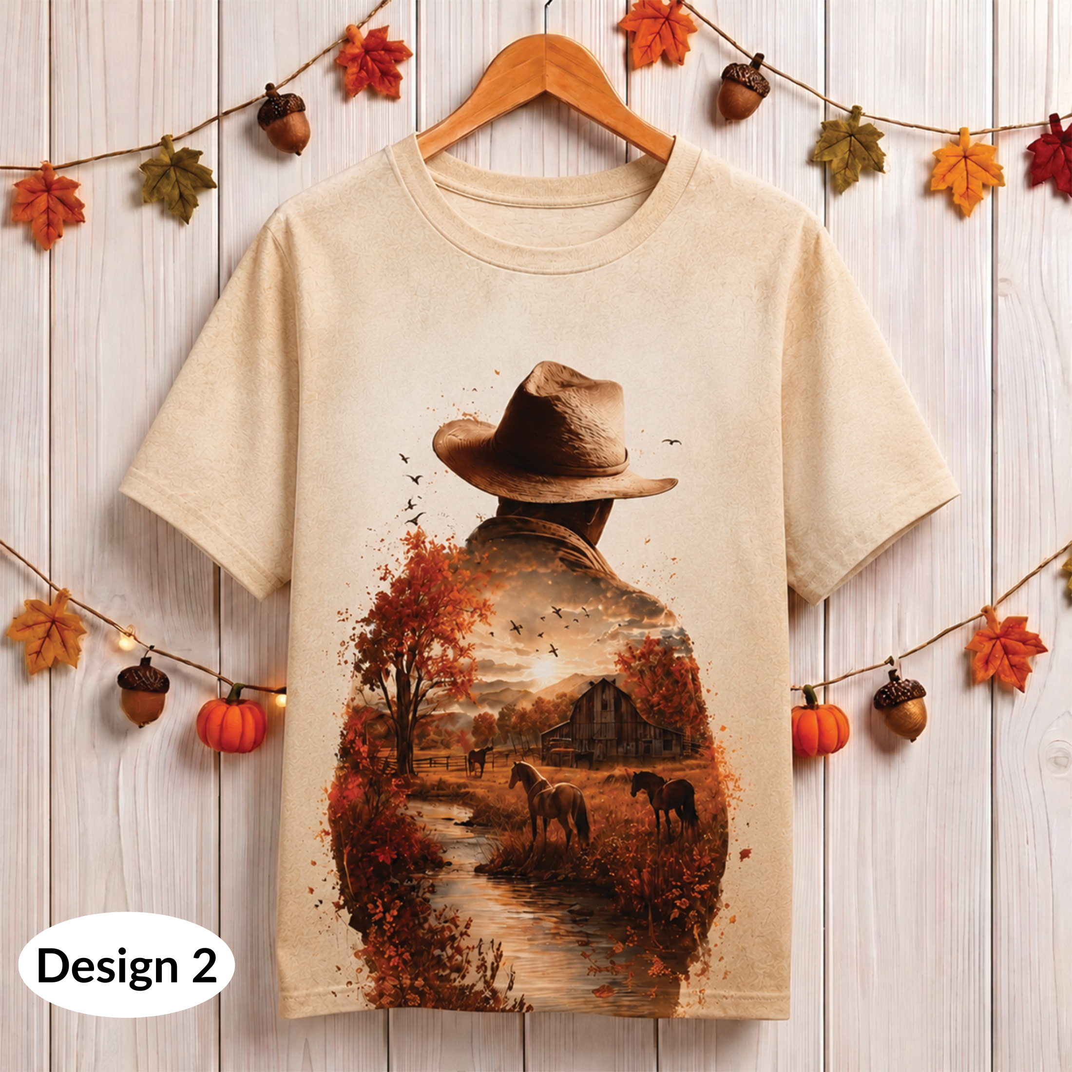 Vintage Western Cowboy Ranch All Over Print Shirt, Horse Farm Country Autumn Shirt