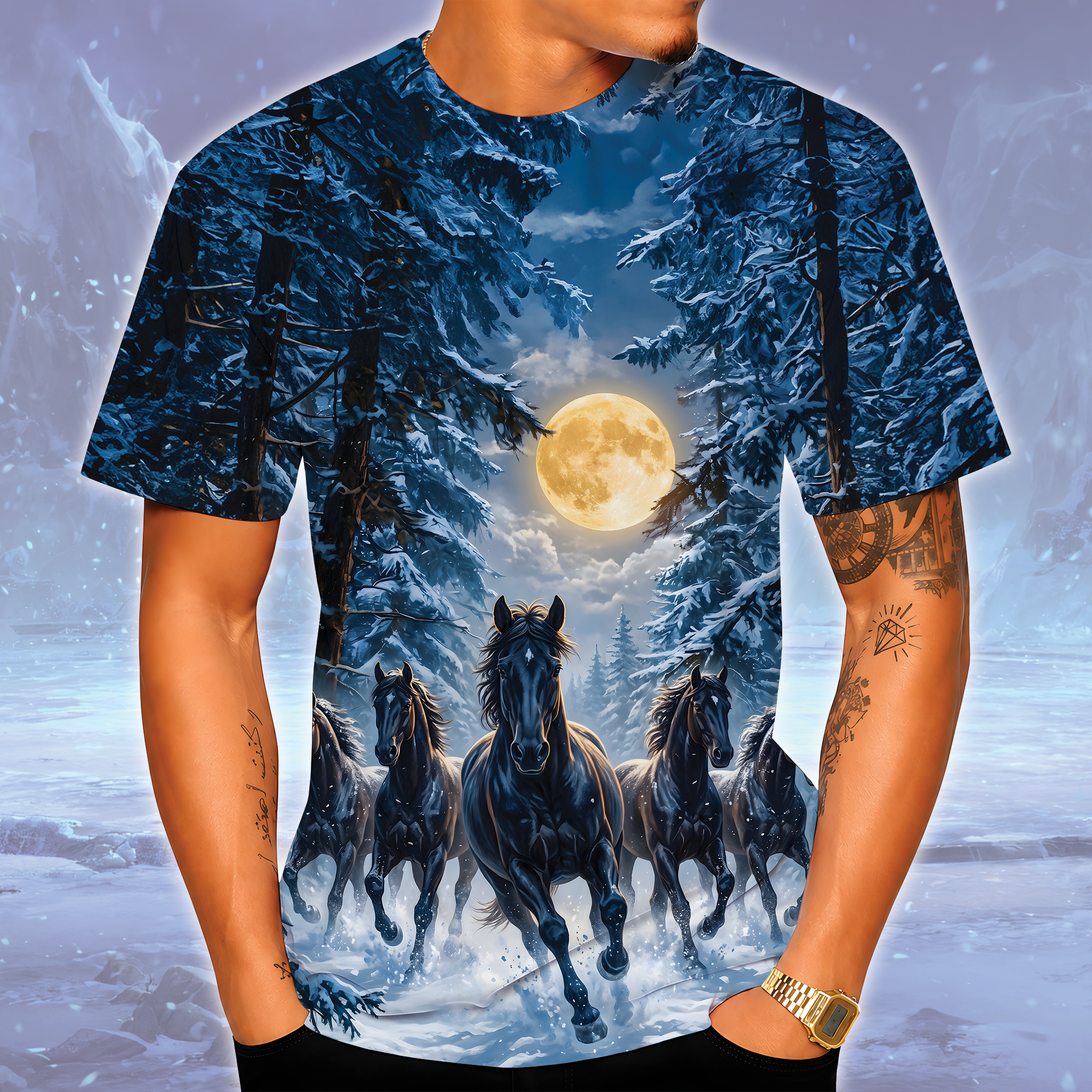 Wild Horse Running Under Moon All Over Print Shirt