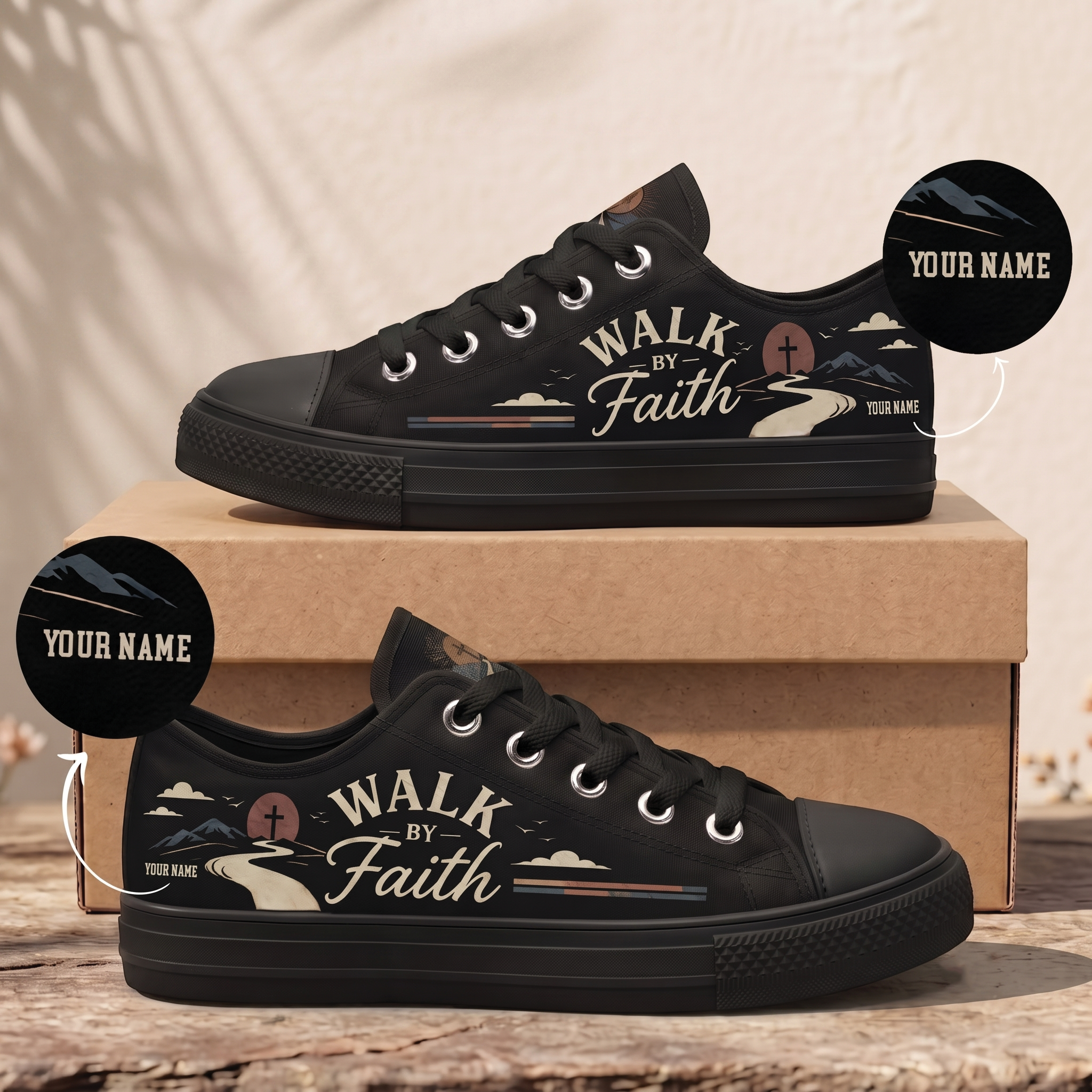 Personalized Walk by Faith Canvas Sneakers – Custom Name Christian Low Top Shoes