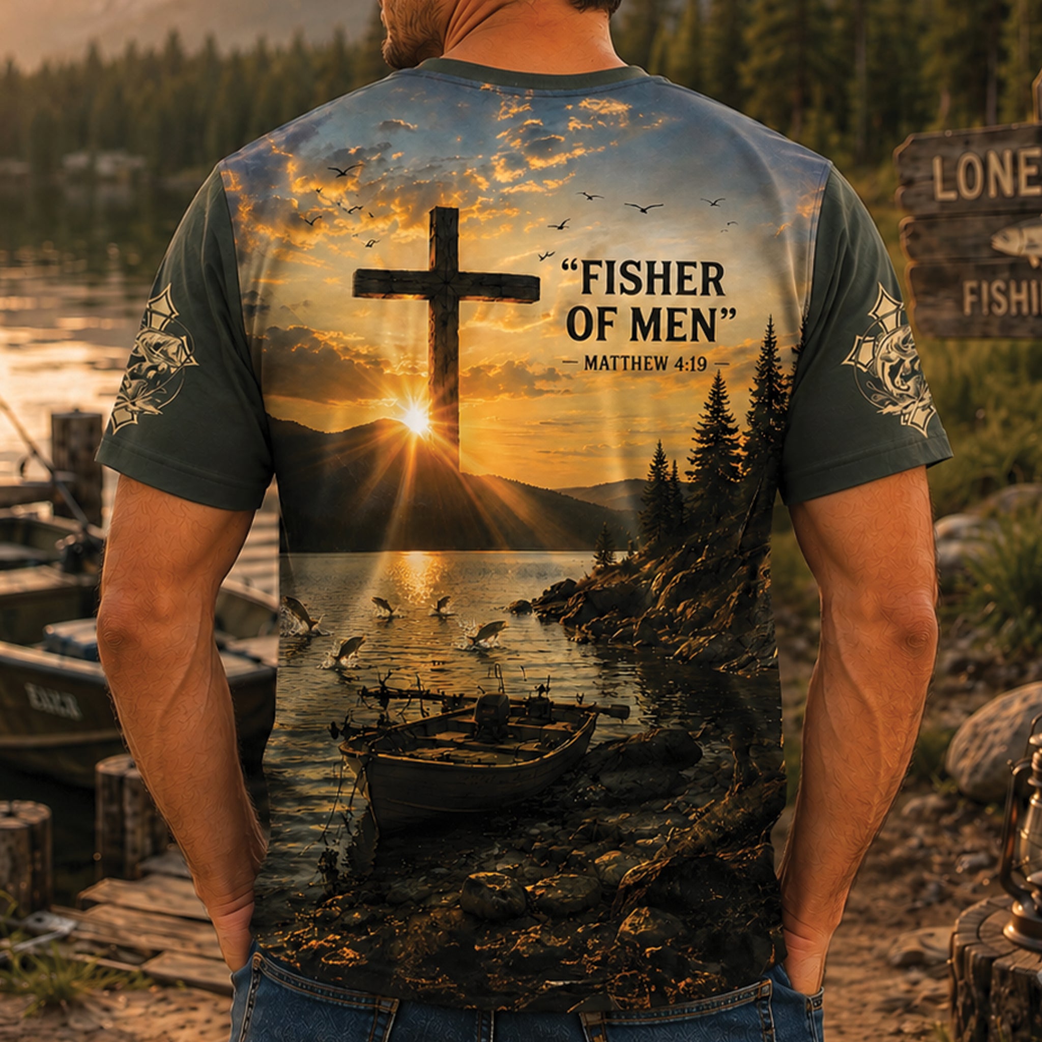 Follow Me Fishers of Men Christian All Over Print Shirt, Matthew 4:19 Fishing Shirt