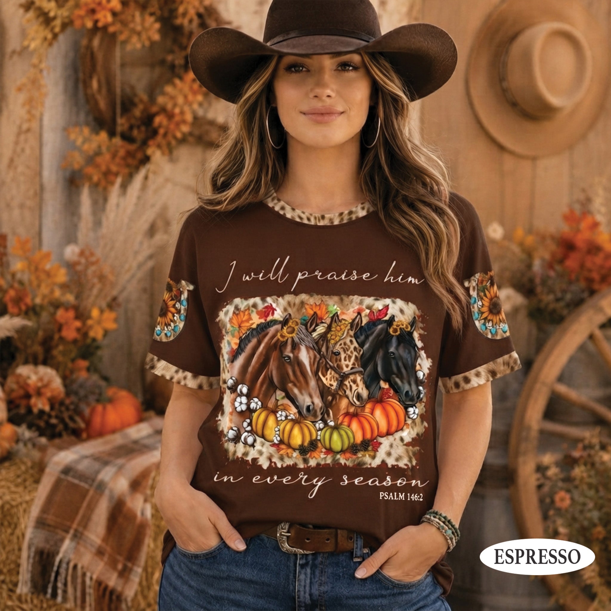 I Will Praise Him In Every Season Christian All Over Print Shirt, Fall Horses Shirt