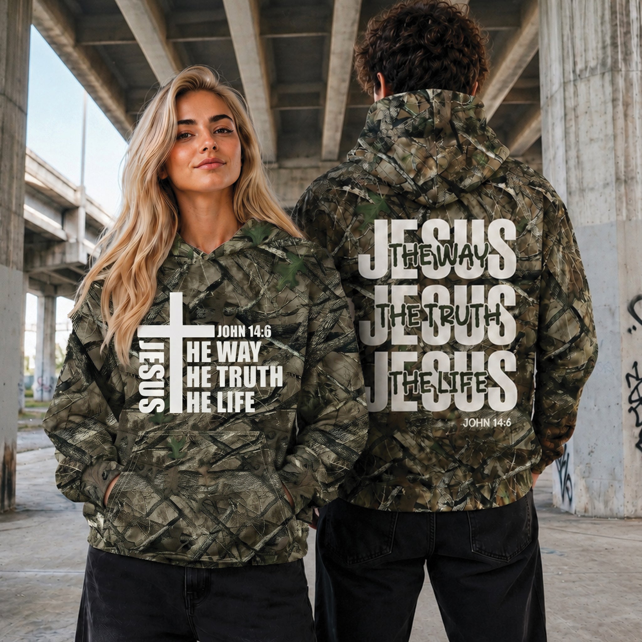 Jesus: The Way, The Truth, The Life Camo Hoodie, John 14:6 Christian Streetwear