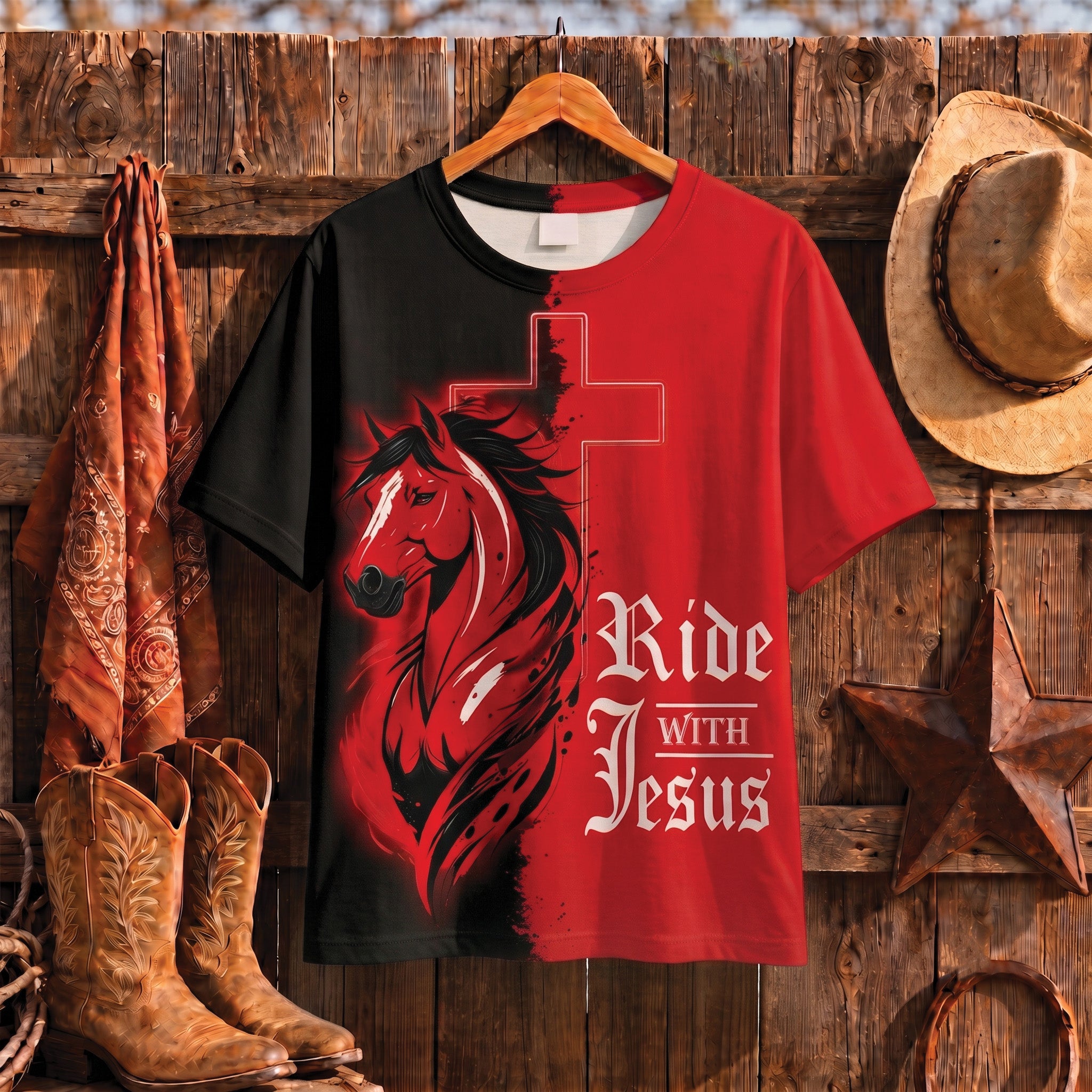Ride With Jesus All Over Print Shirt, Christian T-Shirt