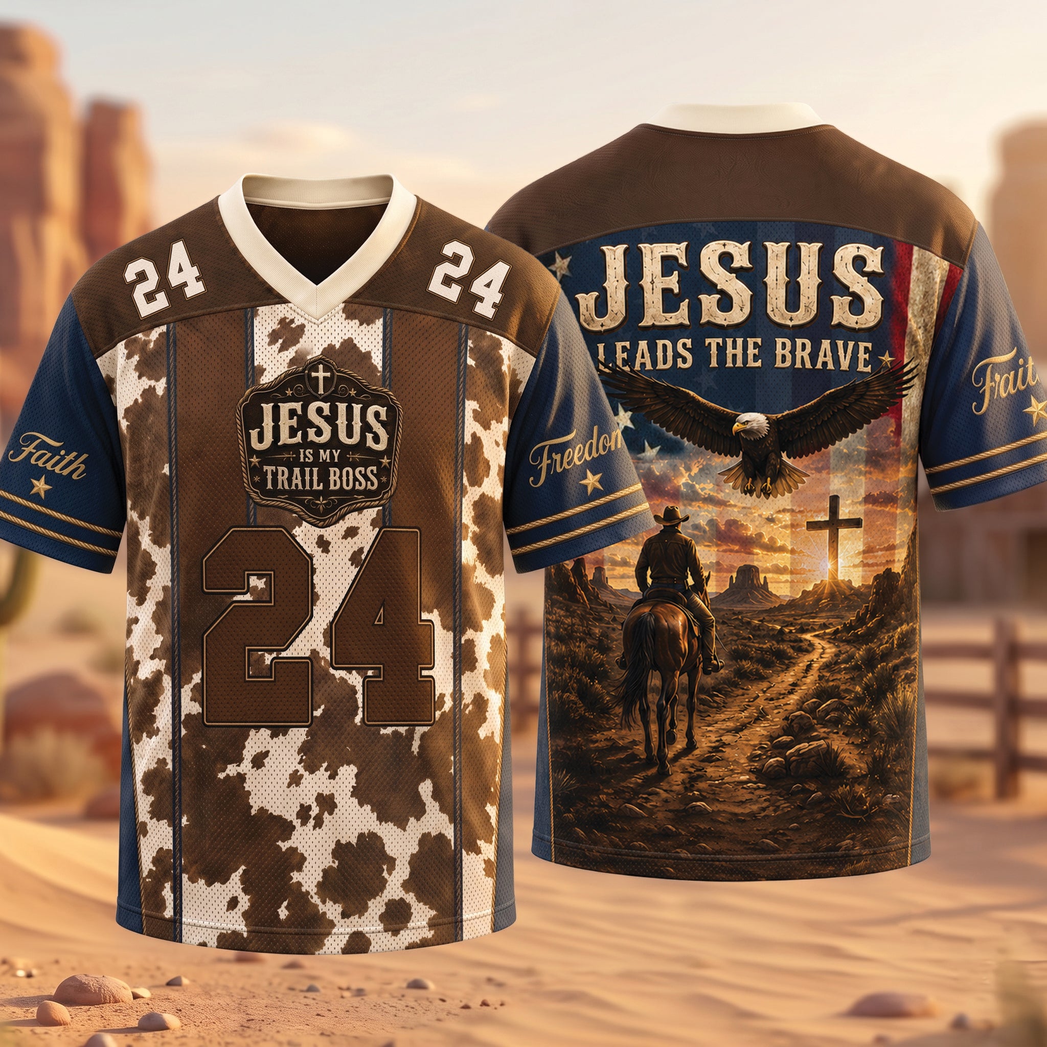 Christian Football Jersey, Jesus Is My Trail Boss Cowboy Shirt