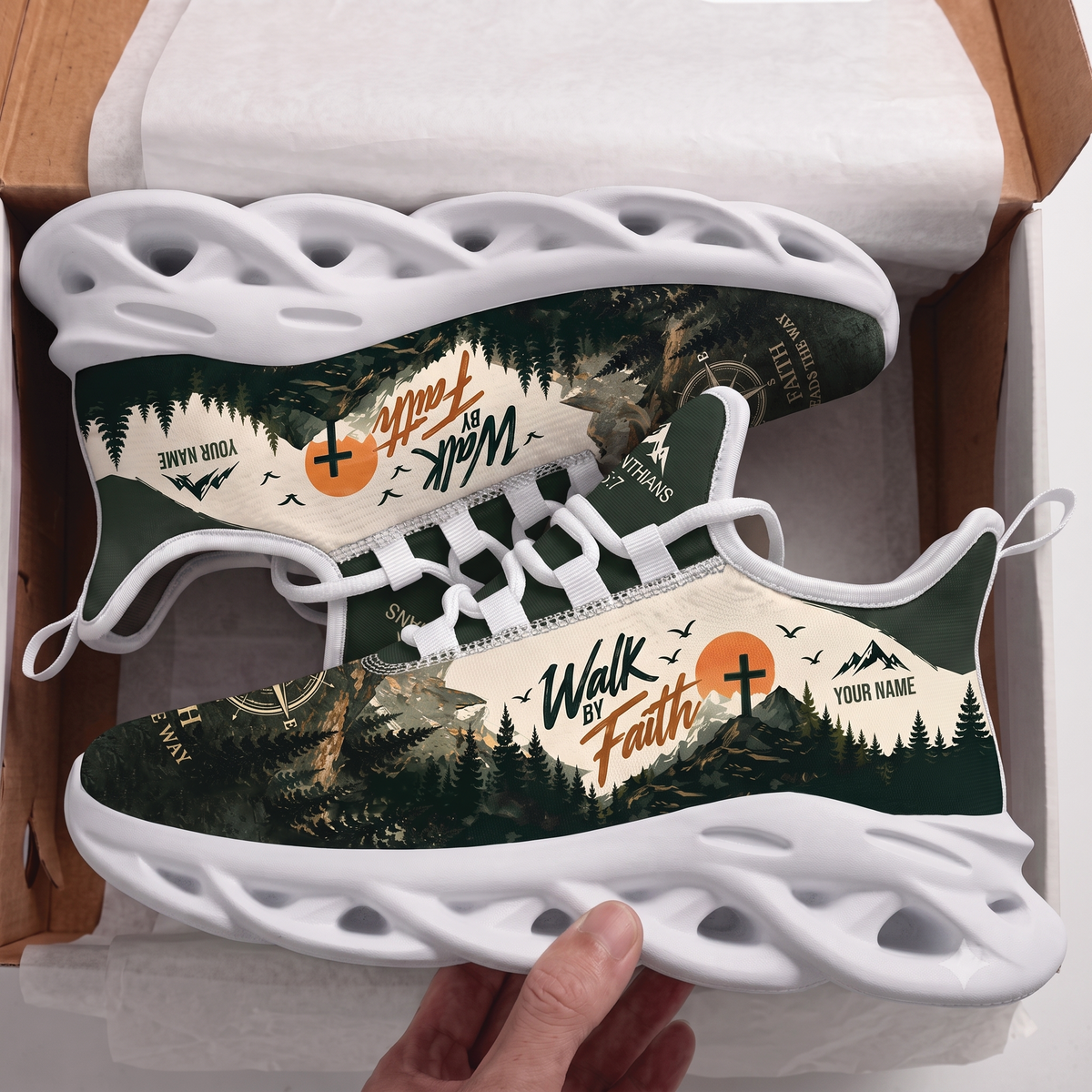 Custom Name Walk by Faith Mountain Sneakers - Christian Max Soul Shoes