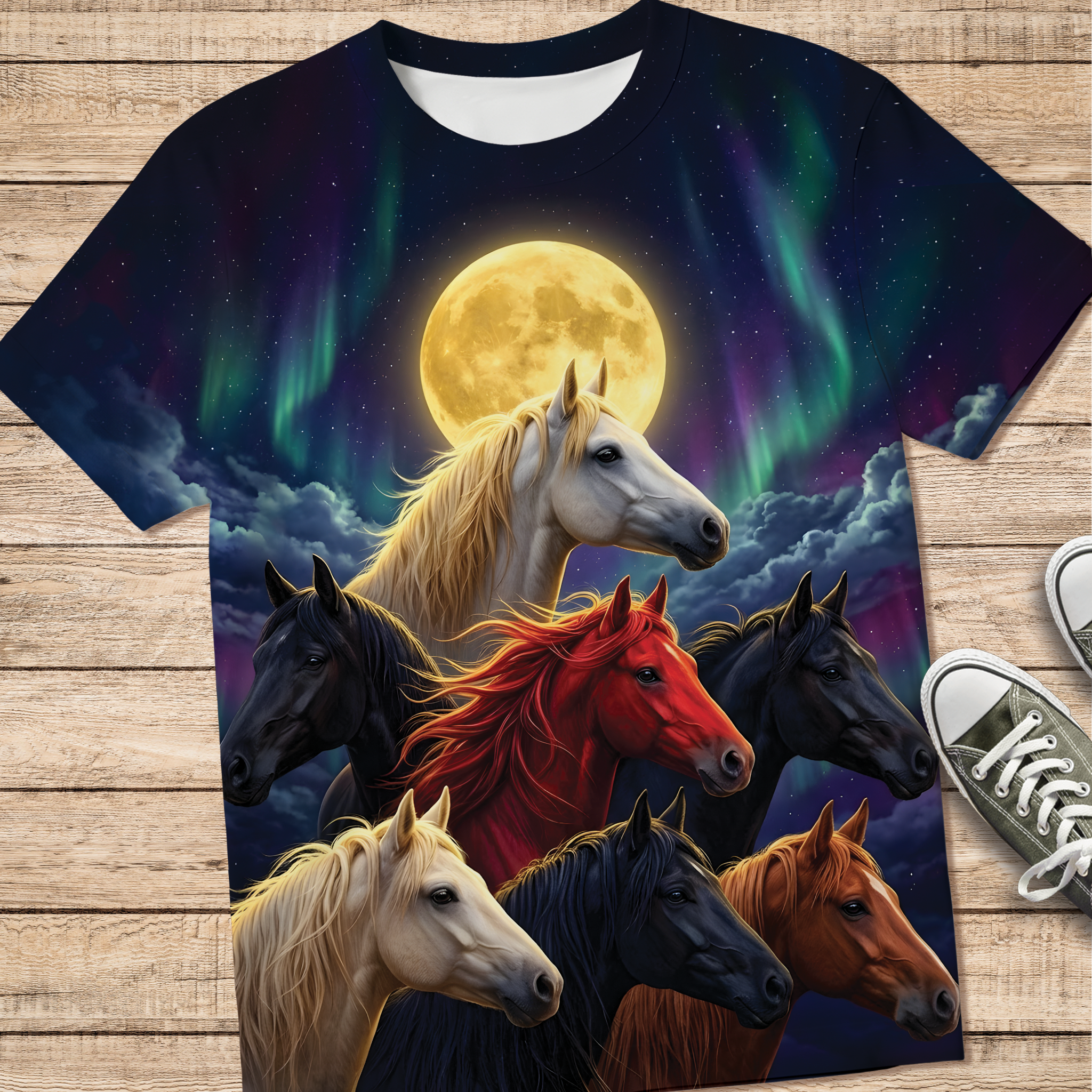 Wild Horse 3D Printed T-Shirt, Retro Horse and Moon Shirt