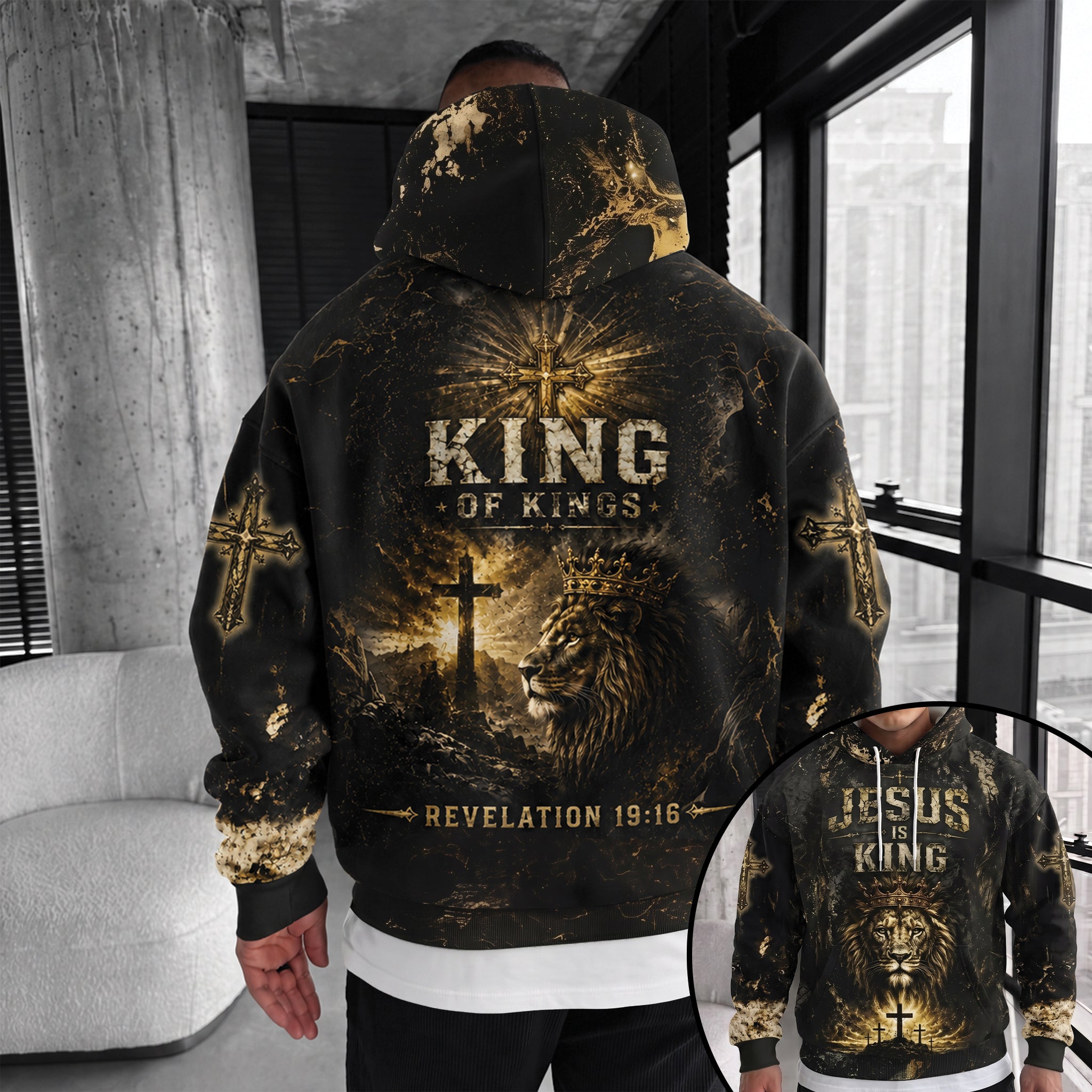 King of Kings Christian Hoodie, Jesus Is King Lion of Judah Hoodie