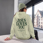 Jesus Loves You Unisex Hoodie, Mint & Green Faith-Based Streetwear