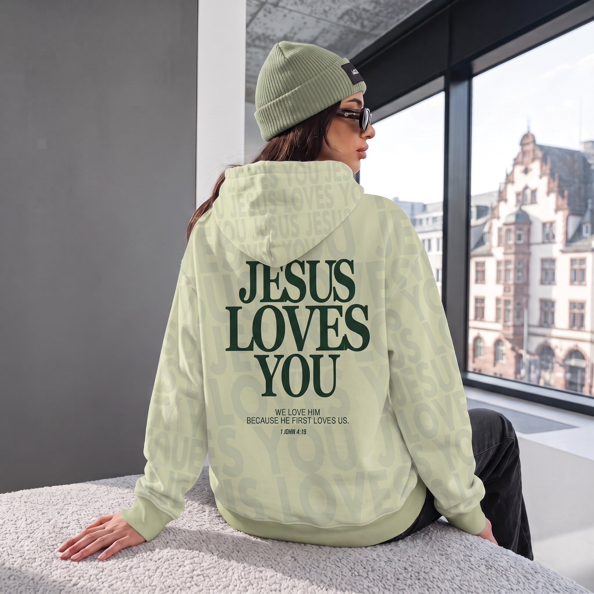 Jesus Loves You Unisex Hoodie, Mint & Green Faith-Based Streetwear