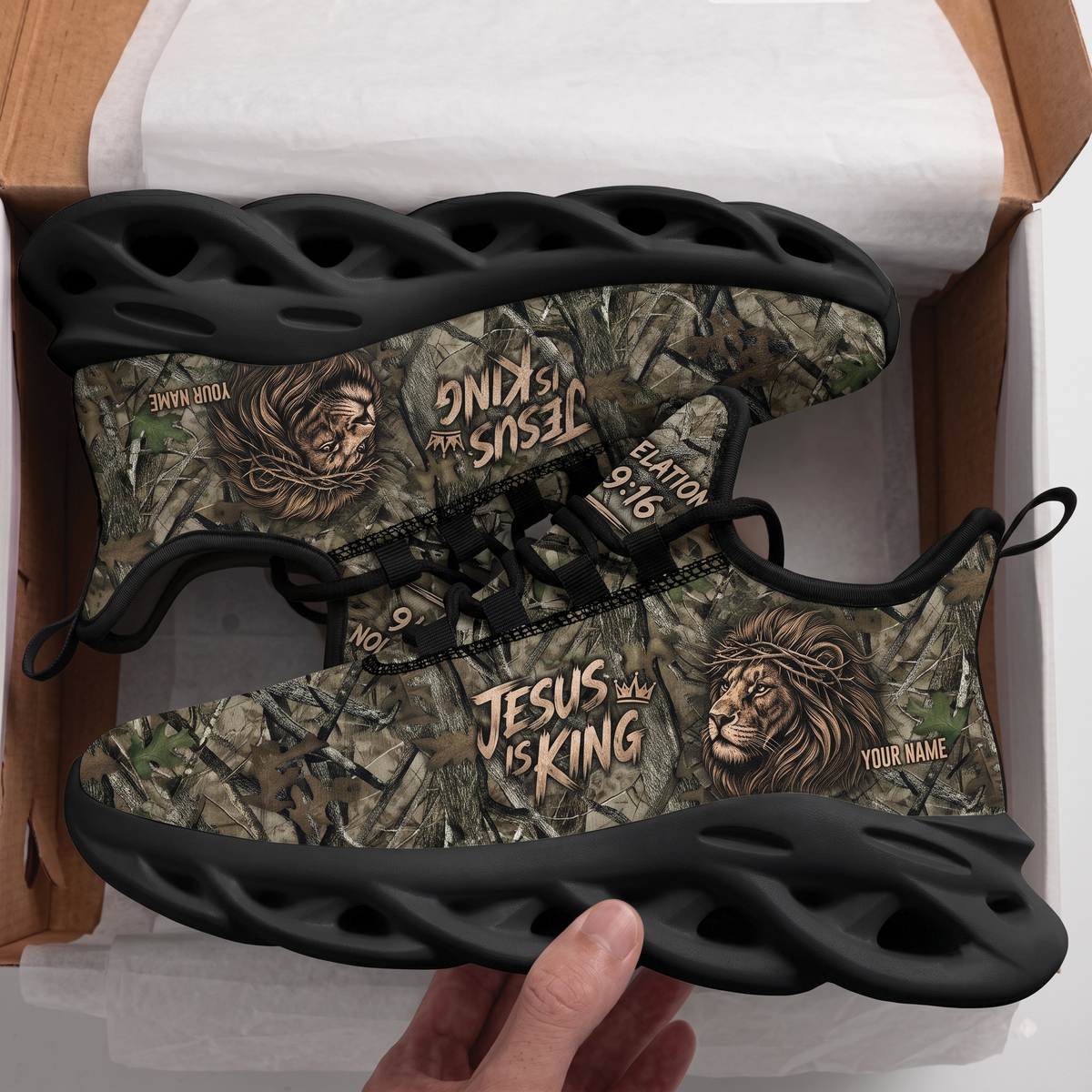 Custom Name Jesus Is King Camo Sneakers - Christian Max Soul Shoes