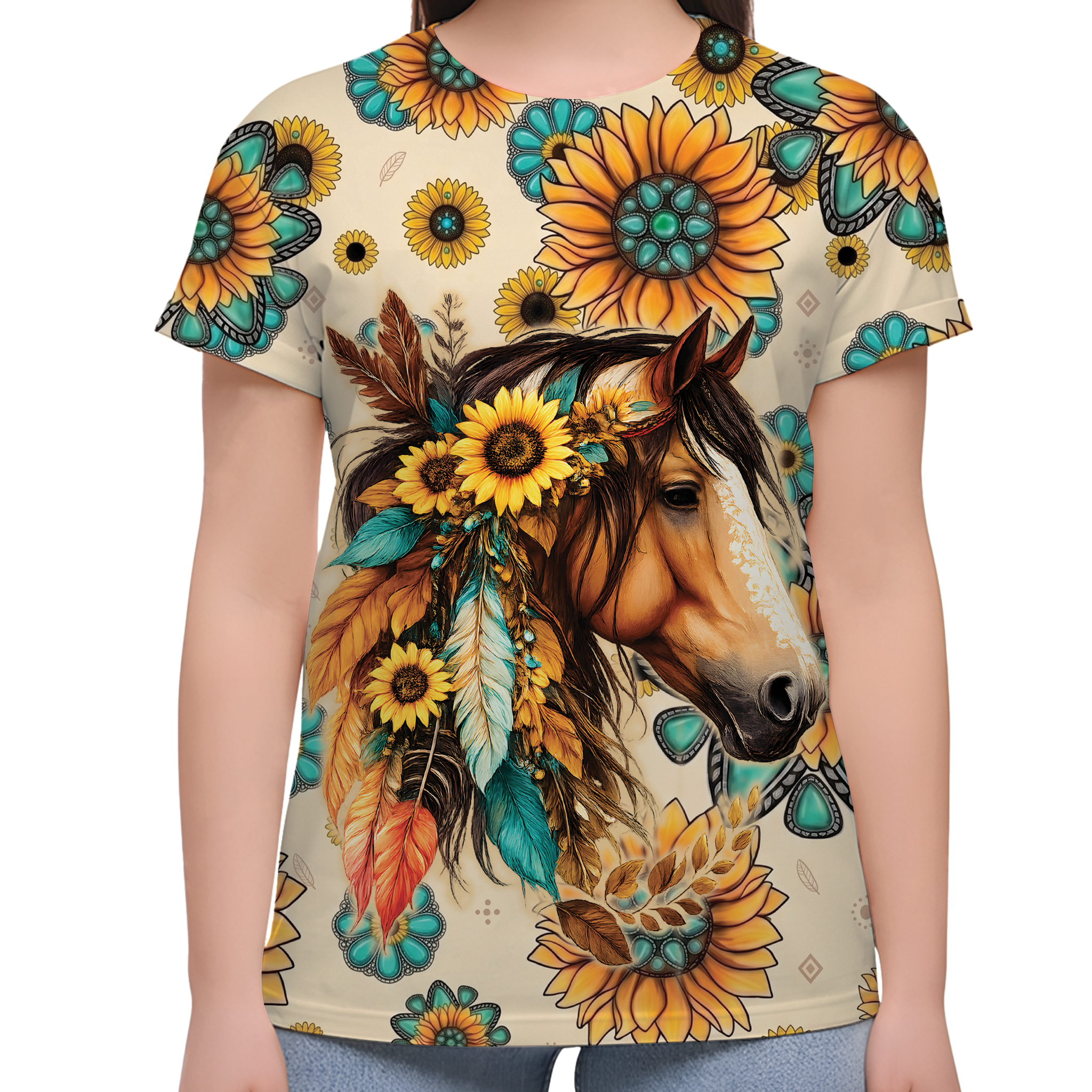 Sunflower Horse 3D Printed T-Shirt, Floral Cowgirl Shirt