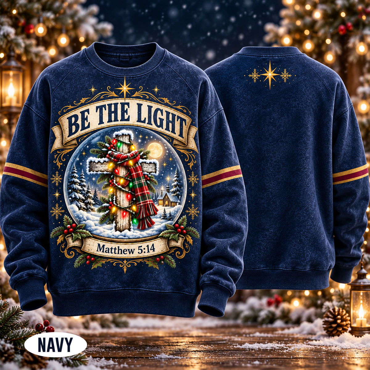 Be The Light Christmas Cross Christian All Over Print Shirt