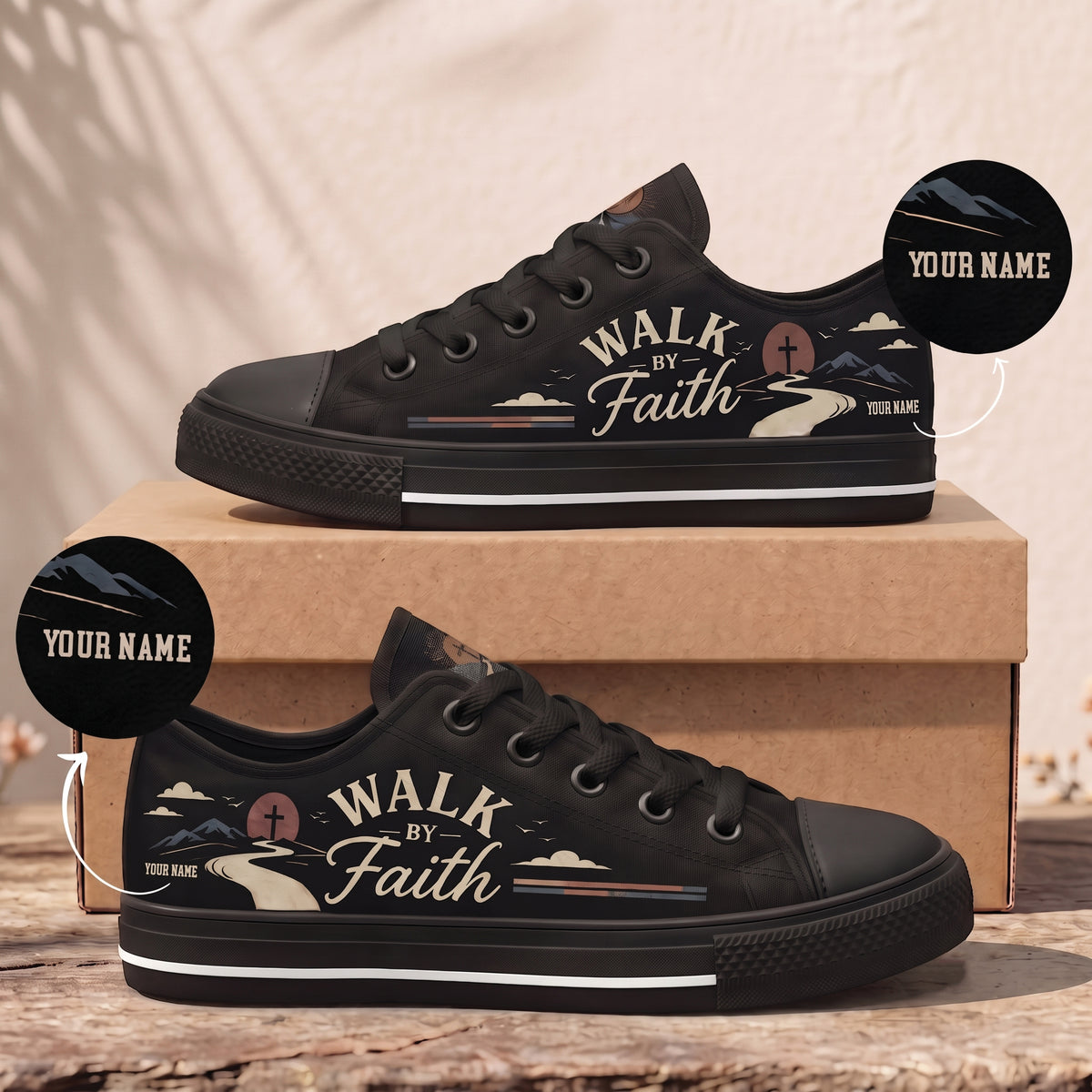 Personalized Walk by Faith Canvas Sneakers - Custom Name Christian Low Top Shoes