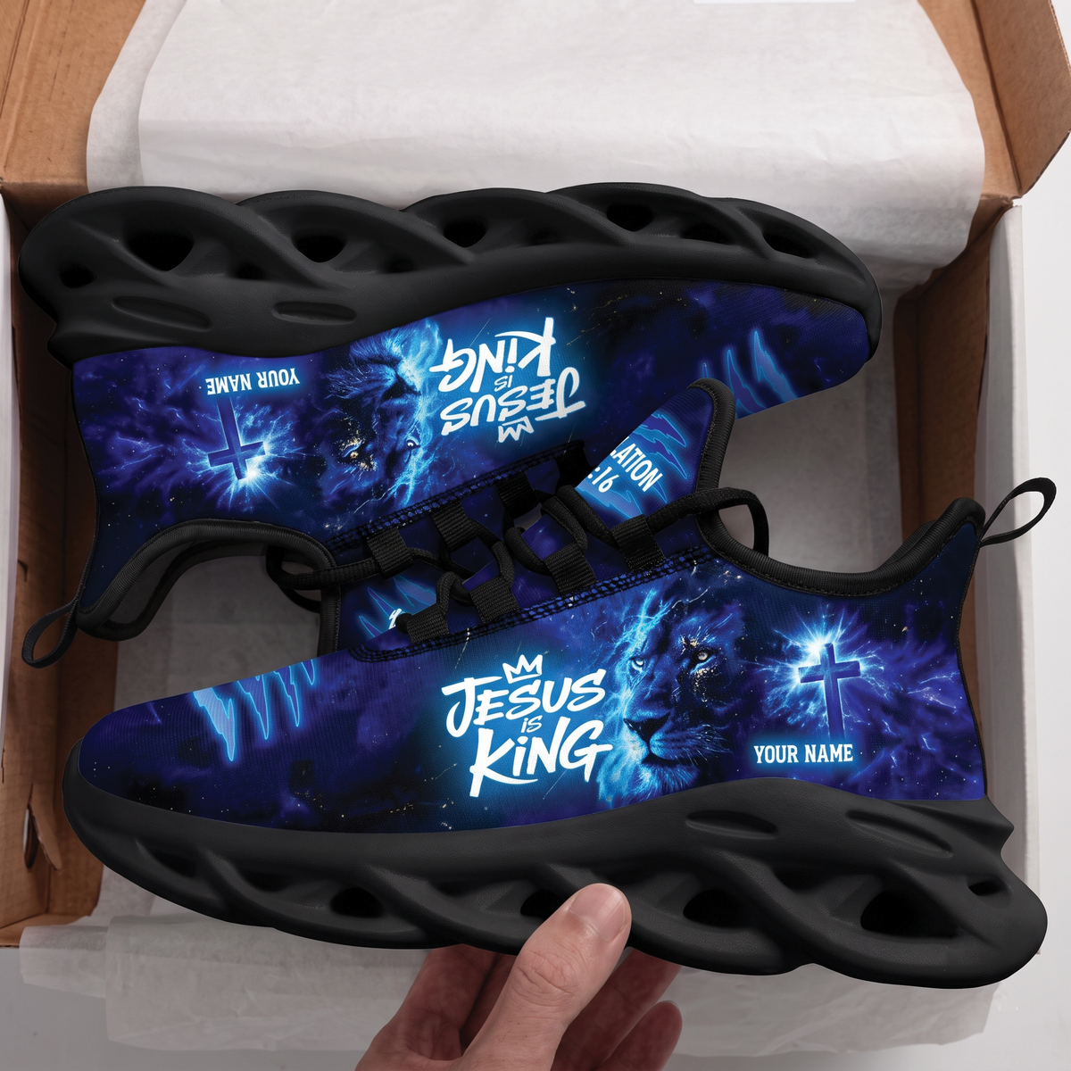 Custom Name Jesus Is King Sneakers, Christian Max Soul Shoes