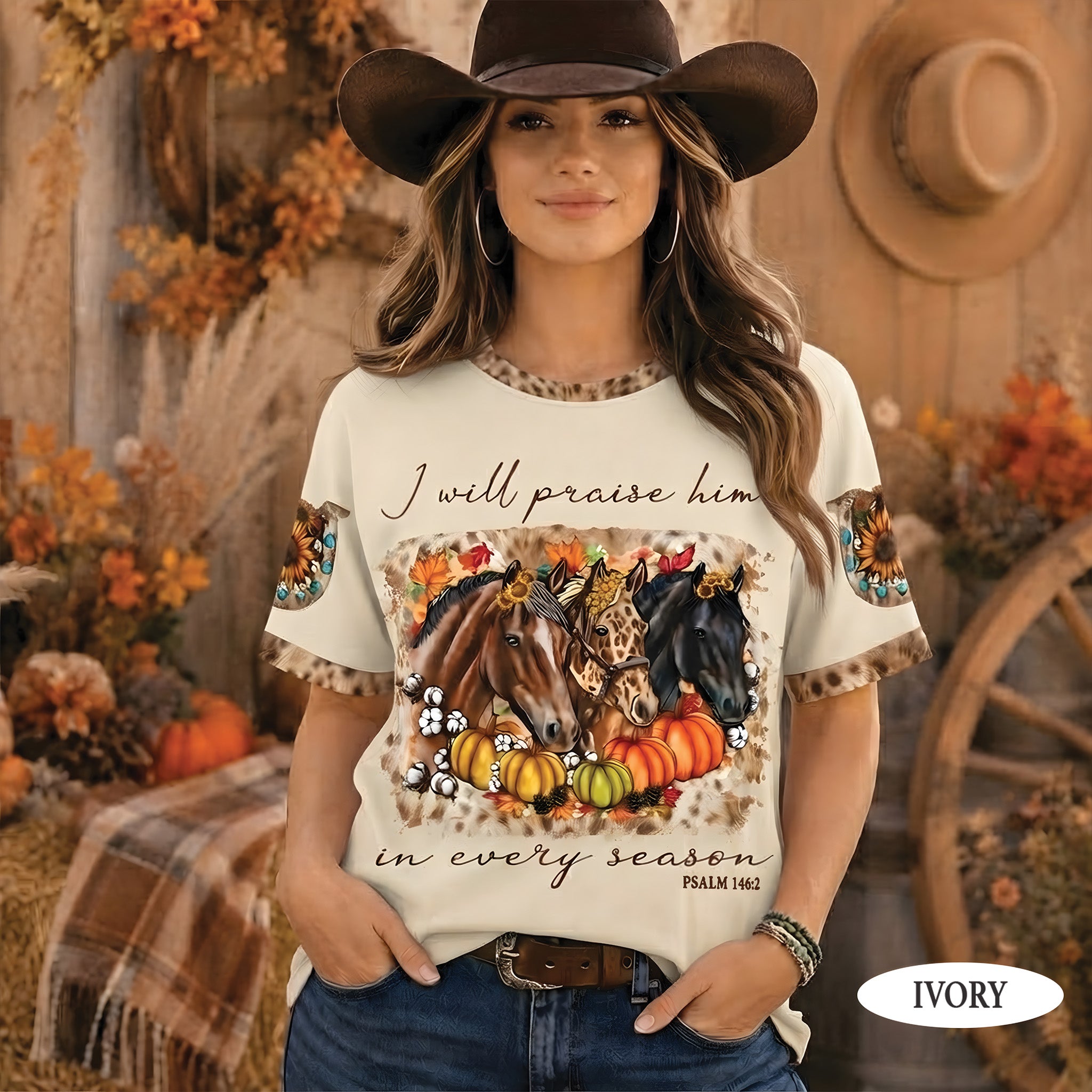 I Will Praise Him In Every Season Christian All Over Print Shirt, Fall Horses Shirt
