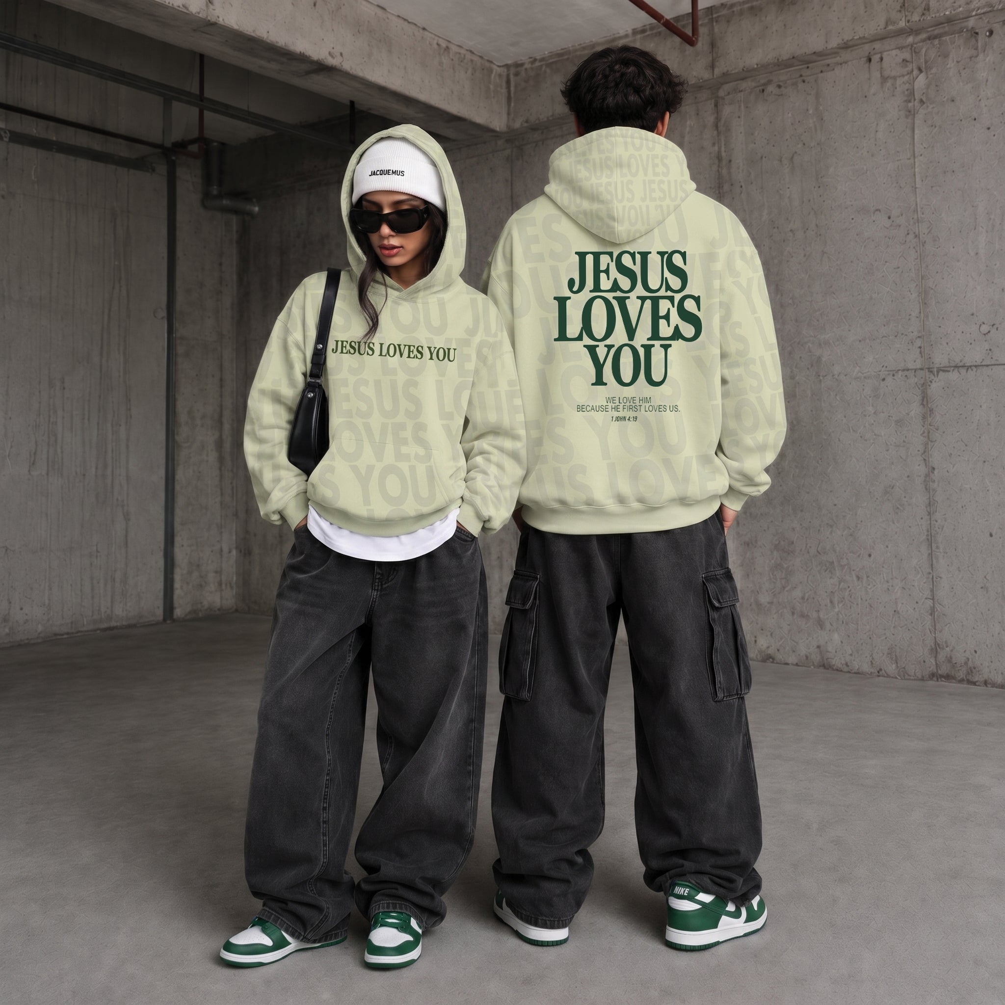 Jesus Loves You Unisex Hoodie, Mint & Green Faith-Based Streetwear