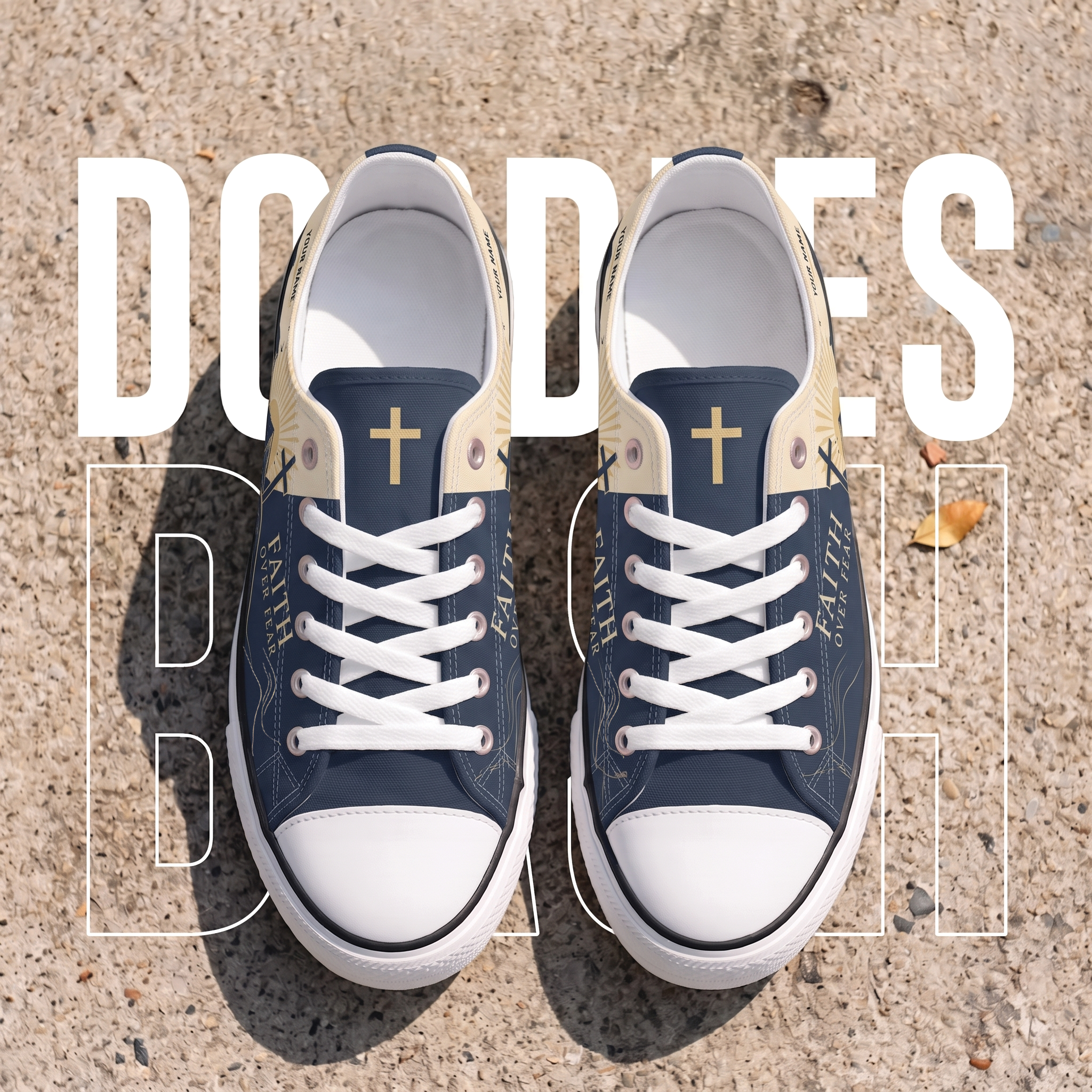 Personalized Faith Over Fear Canvas Sneakers – Custom Name Christian Low Top Shoes