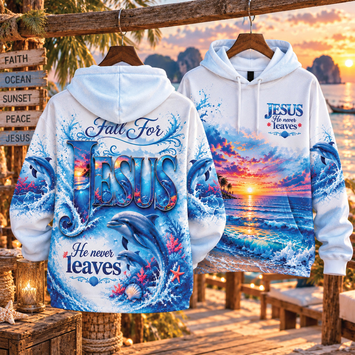 Fall for Jesus He Never Leaves Ocean T-Shirt, Sweatshirt & Hoodie