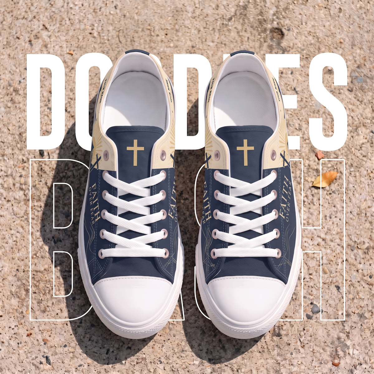 Personalized Faith Over Fear Canvas Sneakers - Custom Name Christian Low Top Shoes