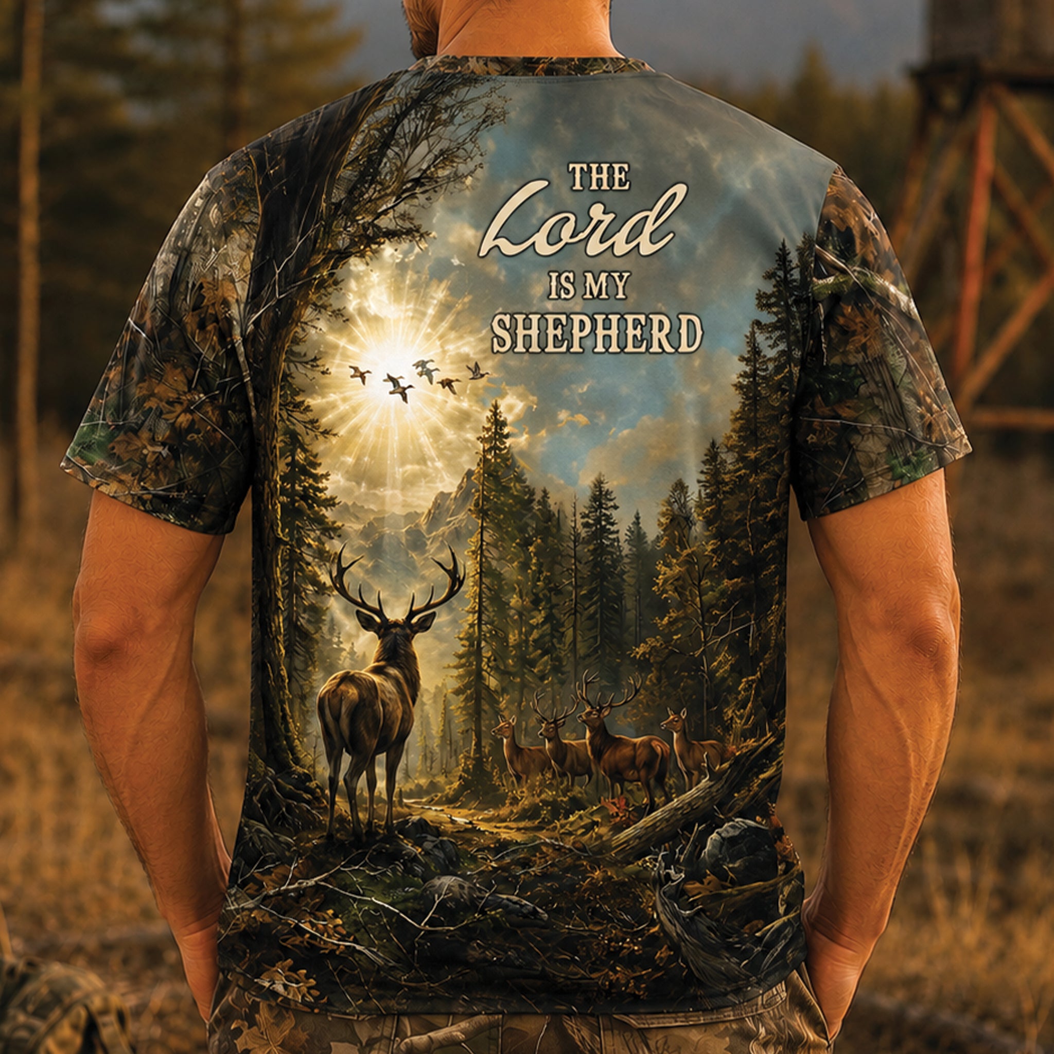 Christian Hunting All Over Print Shirt, Psalm 23 The Lord Is My Shepherd Tee