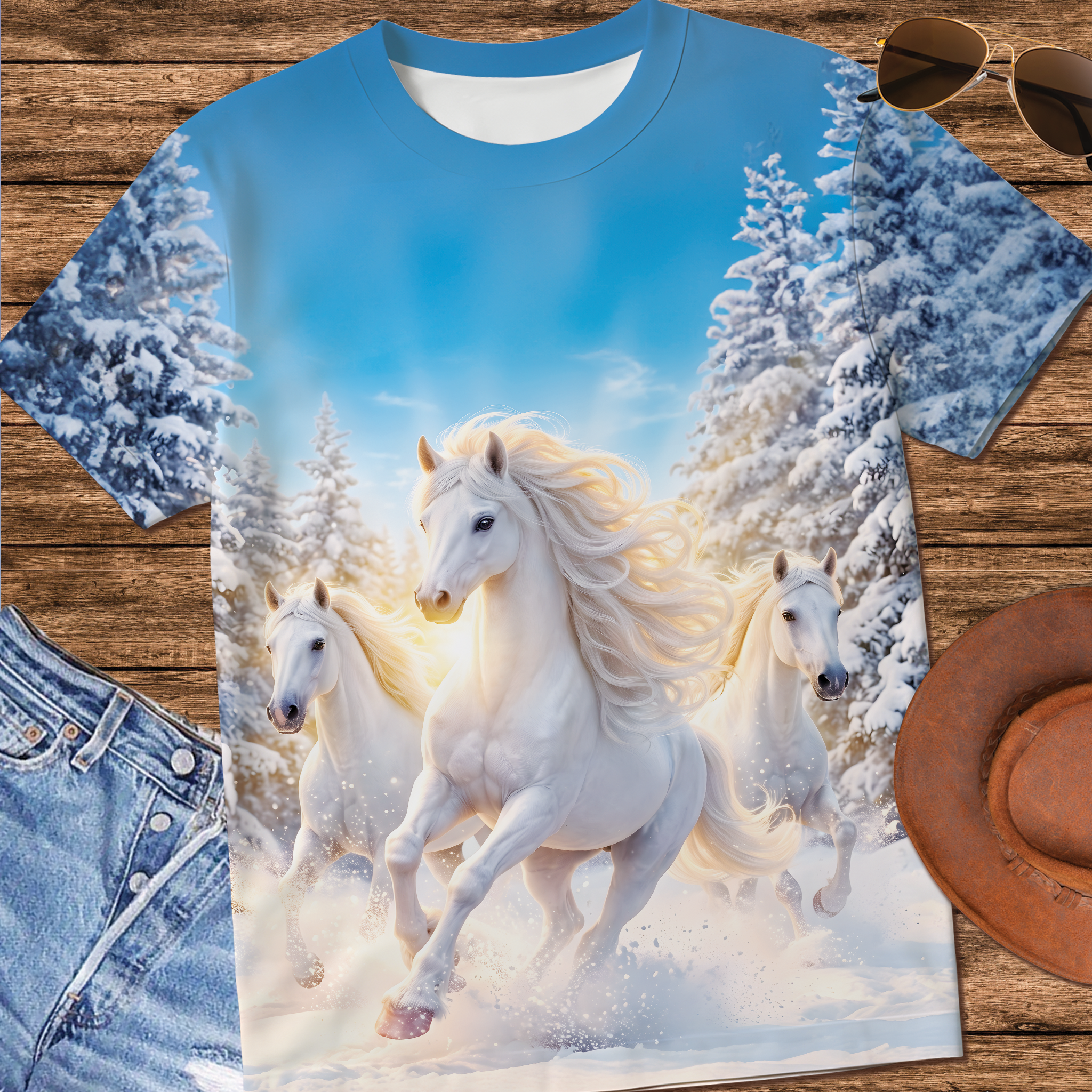 Winter Wonderland White Horse All Over Print Shirt