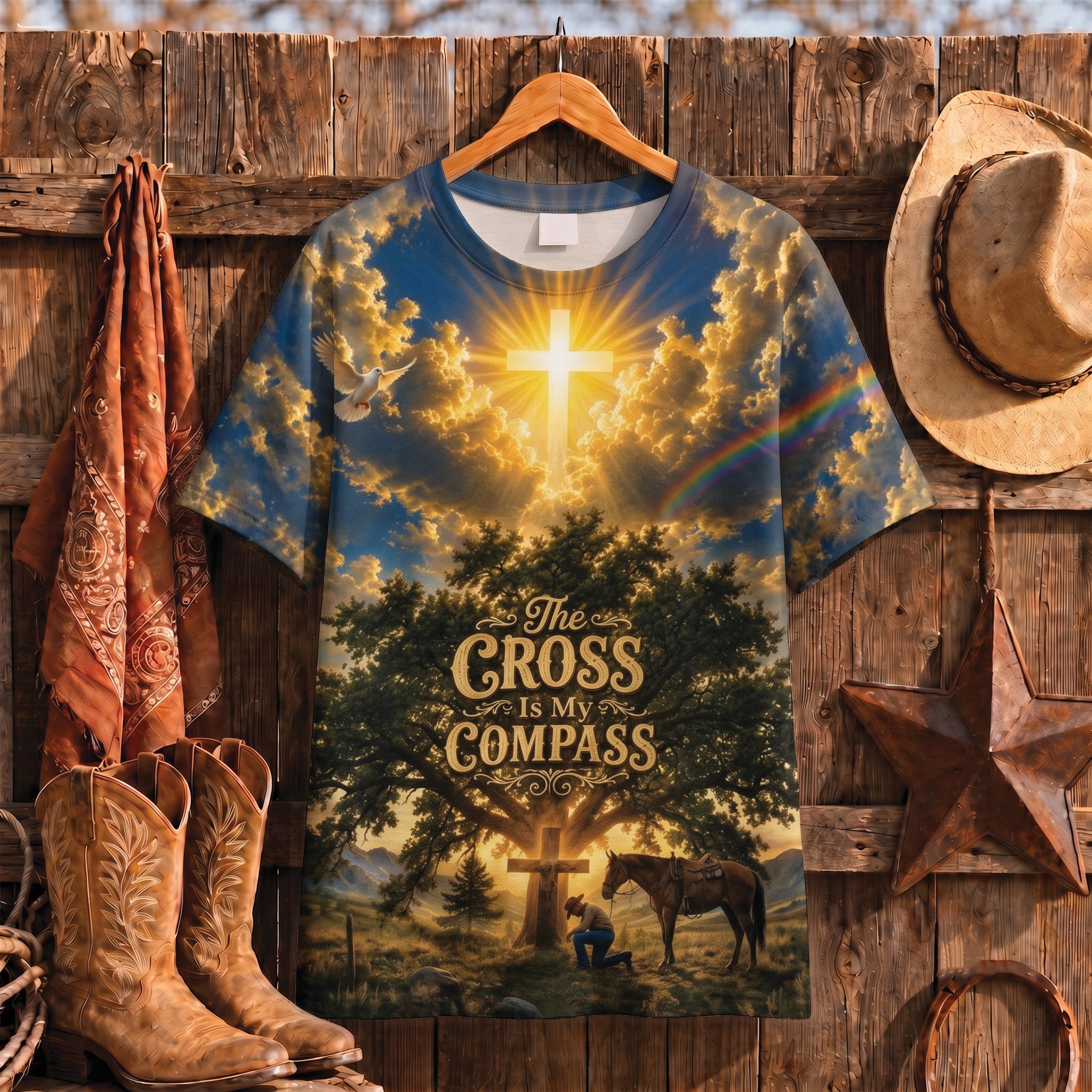 The Cross Is My Compass Christian Faith All-Over Print Shirt
