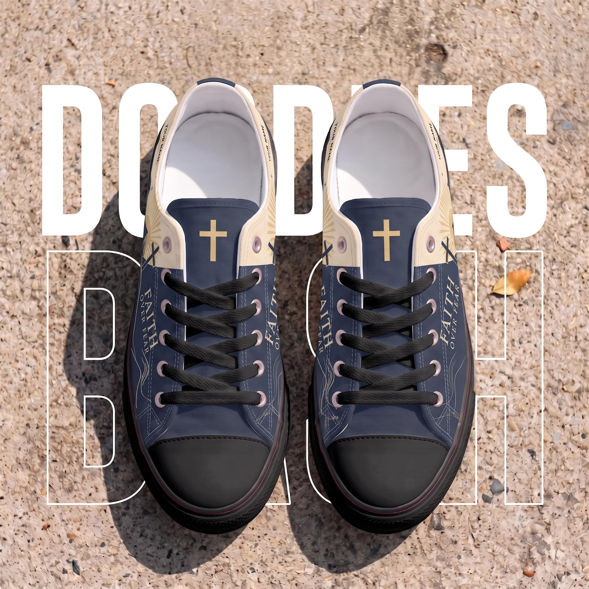 Personalized Faith Over Fear Canvas Sneakers – Custom Name Christian Low Top Shoes