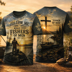 Follow Me Fishers of Men Christian All Over Print Shirt, Matthew 4:19 Fishing Shirt